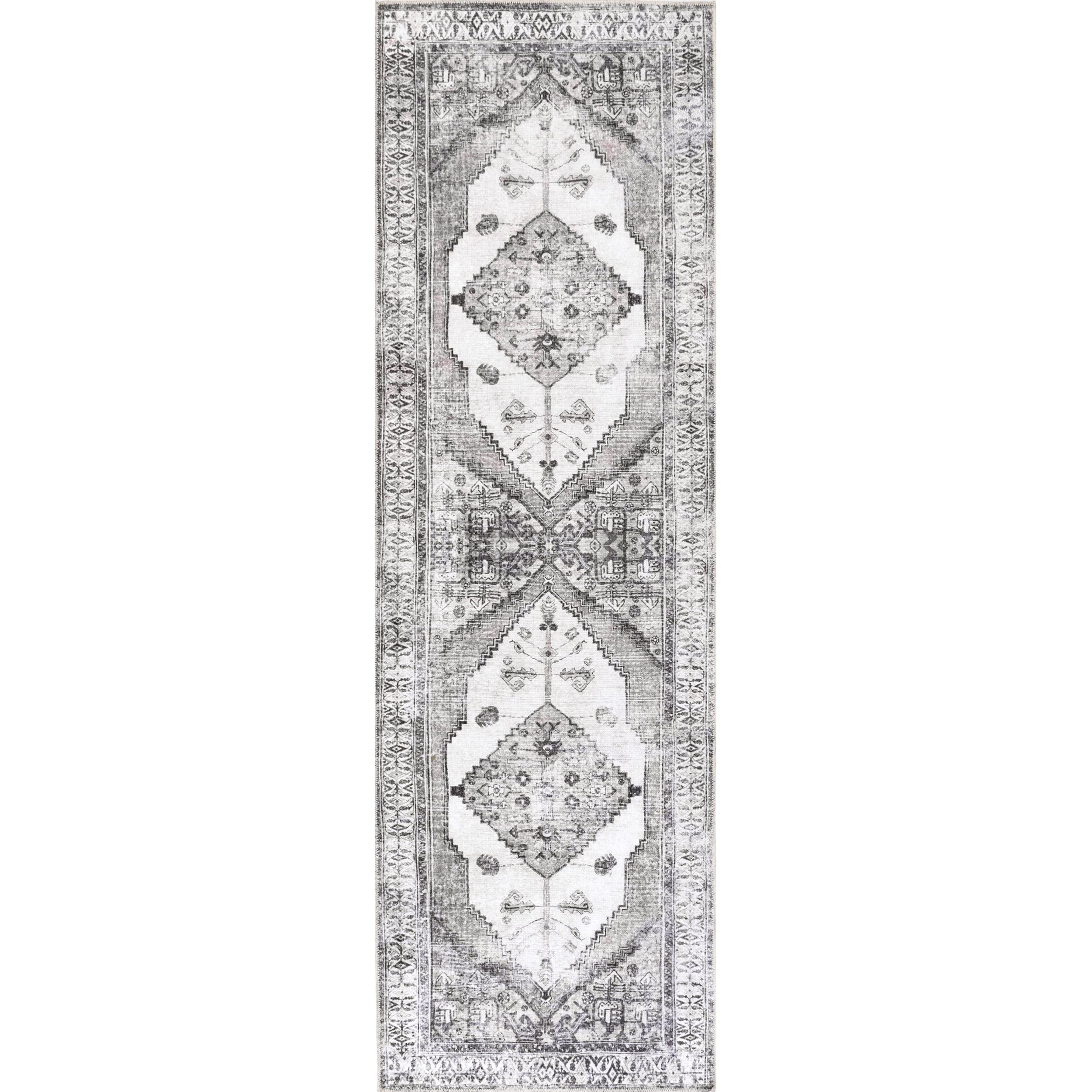Nuloom Gladys Pet Friendly Machine Washable Vintage Medallion Area Rug, Runner 2' 6" x 8', Light Grey