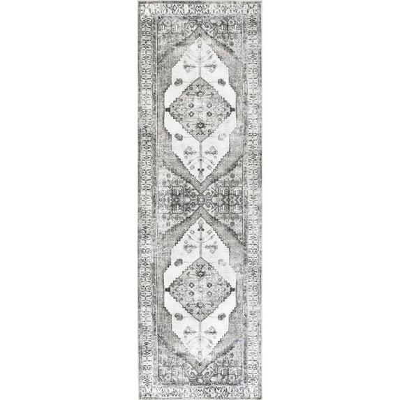 Nuloom Gladys Pet Friendly Machine Washable Vintage Medallion Area Rug, Runner 2' 6" x 8', Light Grey
