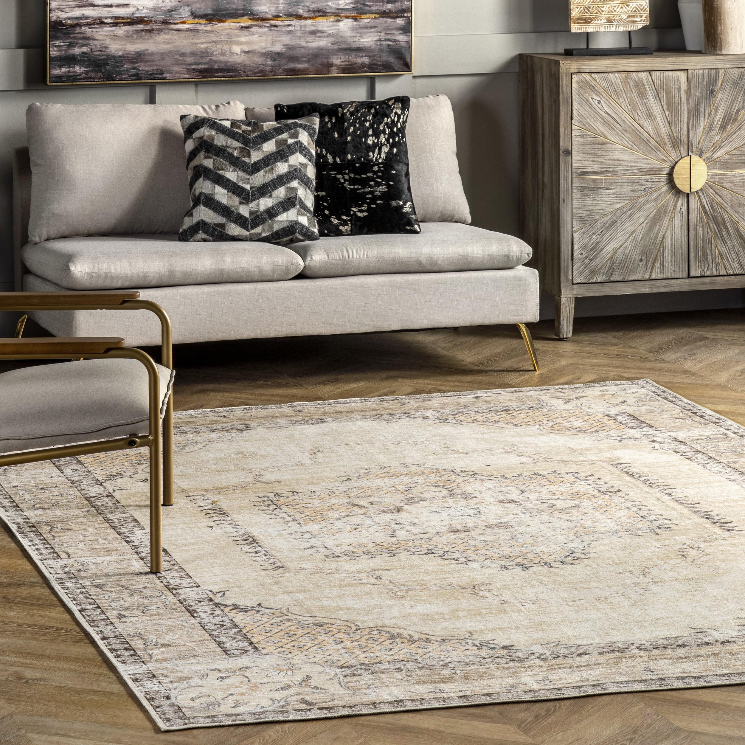 Nuloom Glenda Medallion 5x8 Machine Washable Indoor Area Rug for Living Room Bedroom Dining Room Kitchen, Cream/Grey