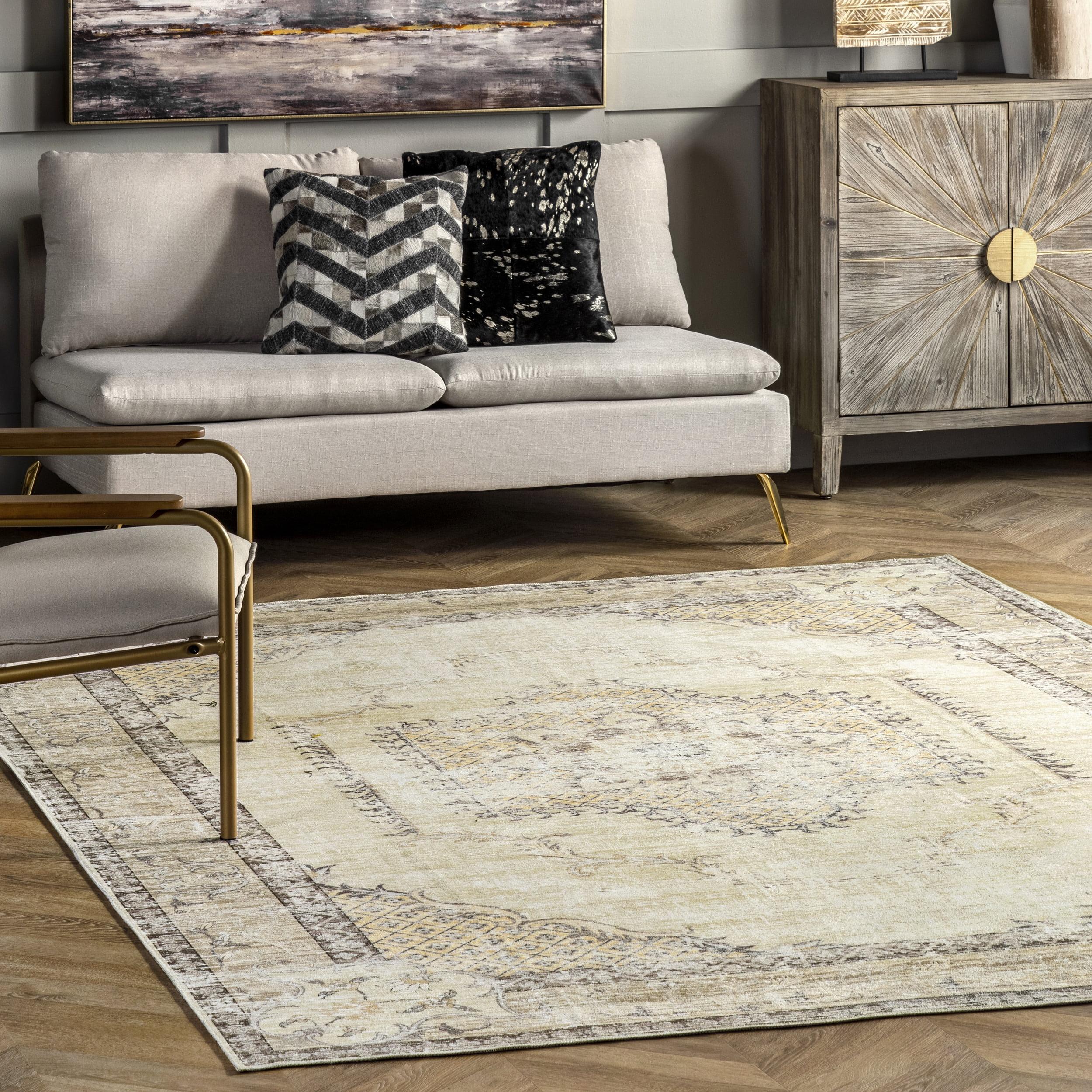 Glenda Light Gray 8' x 10' Washable Medallion Area Rug