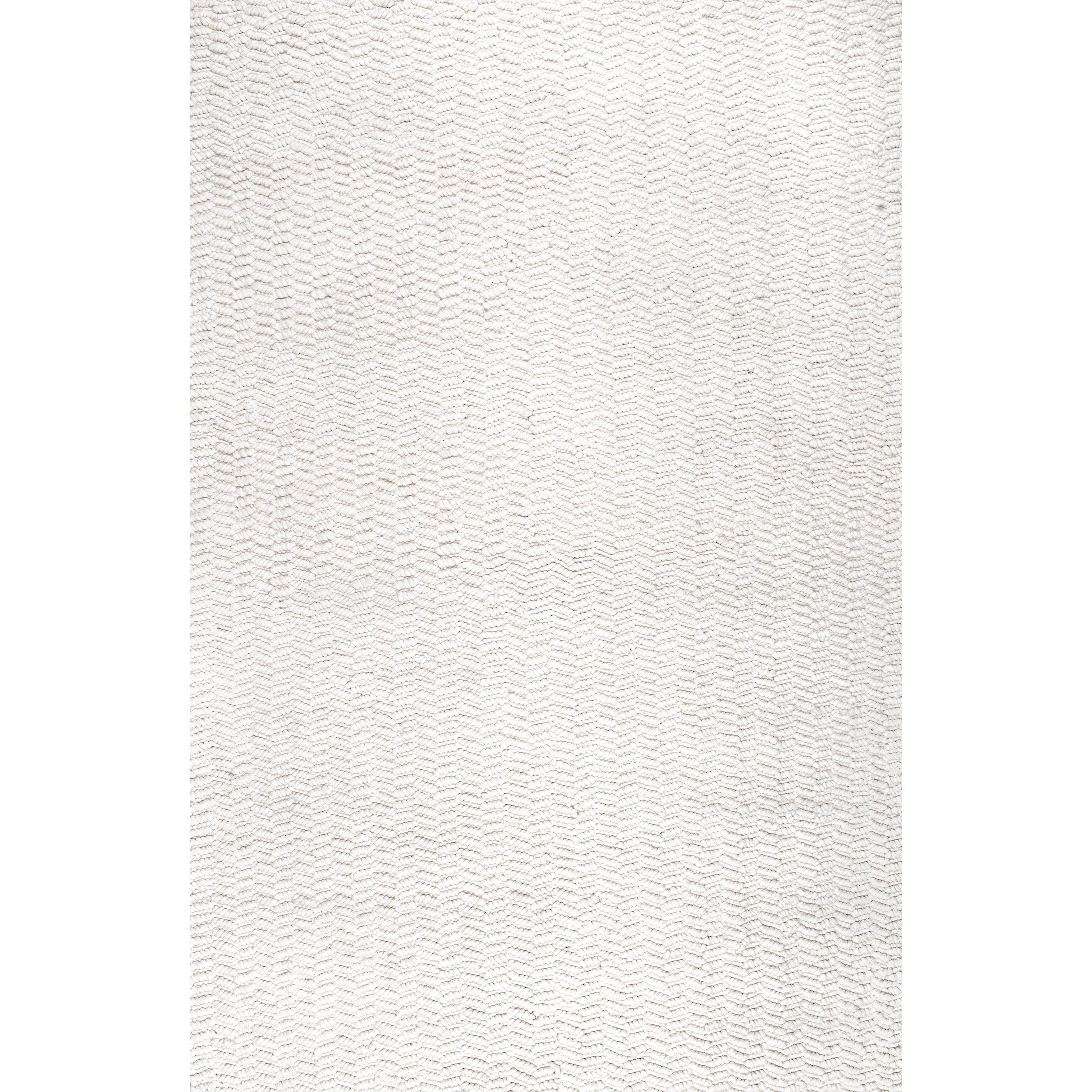 Ivory Chevron Handwoven Wool Square Area Rug, 5' x 8'