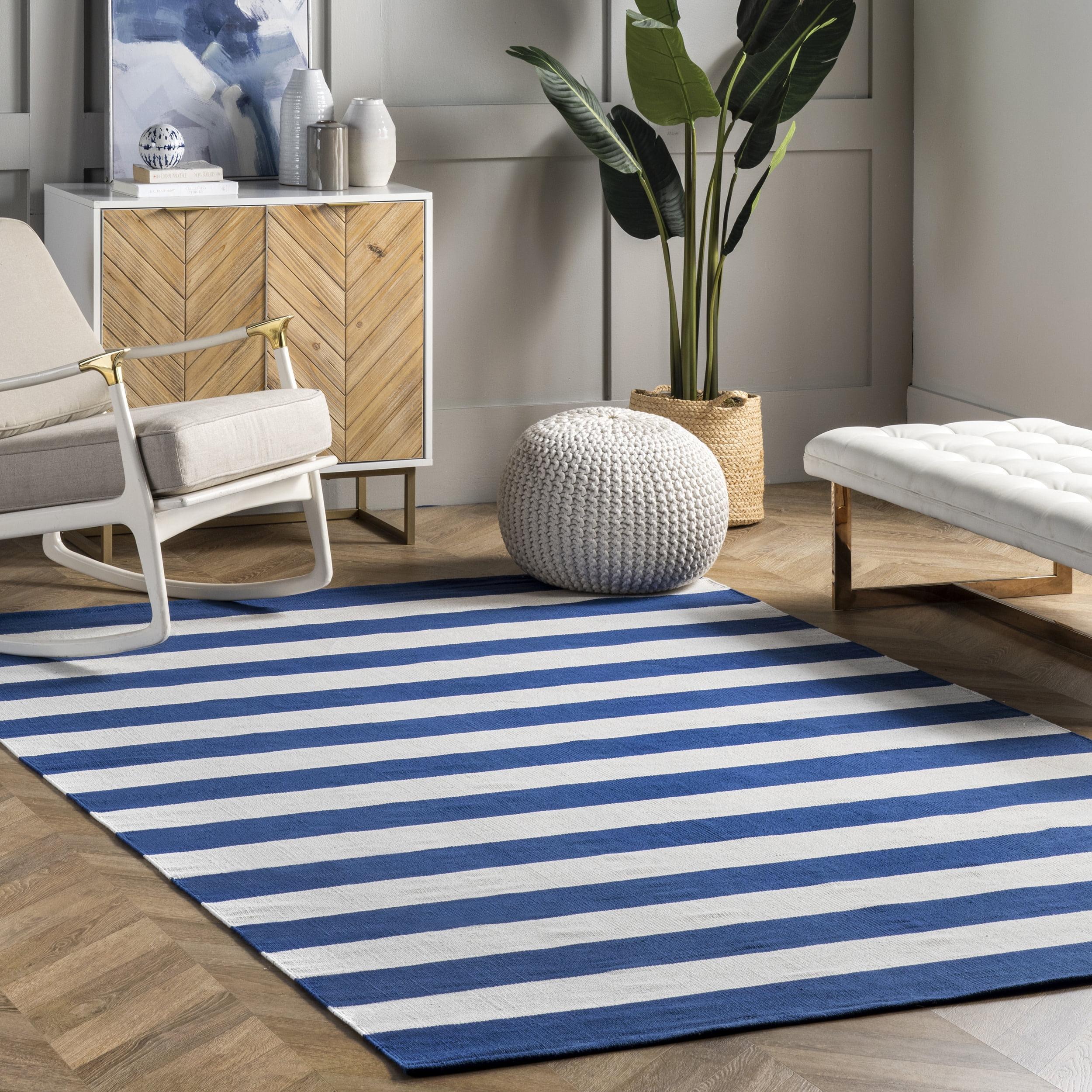 Sleek Cotton Stripe Charm Area Rug, 6' x 9', Blue