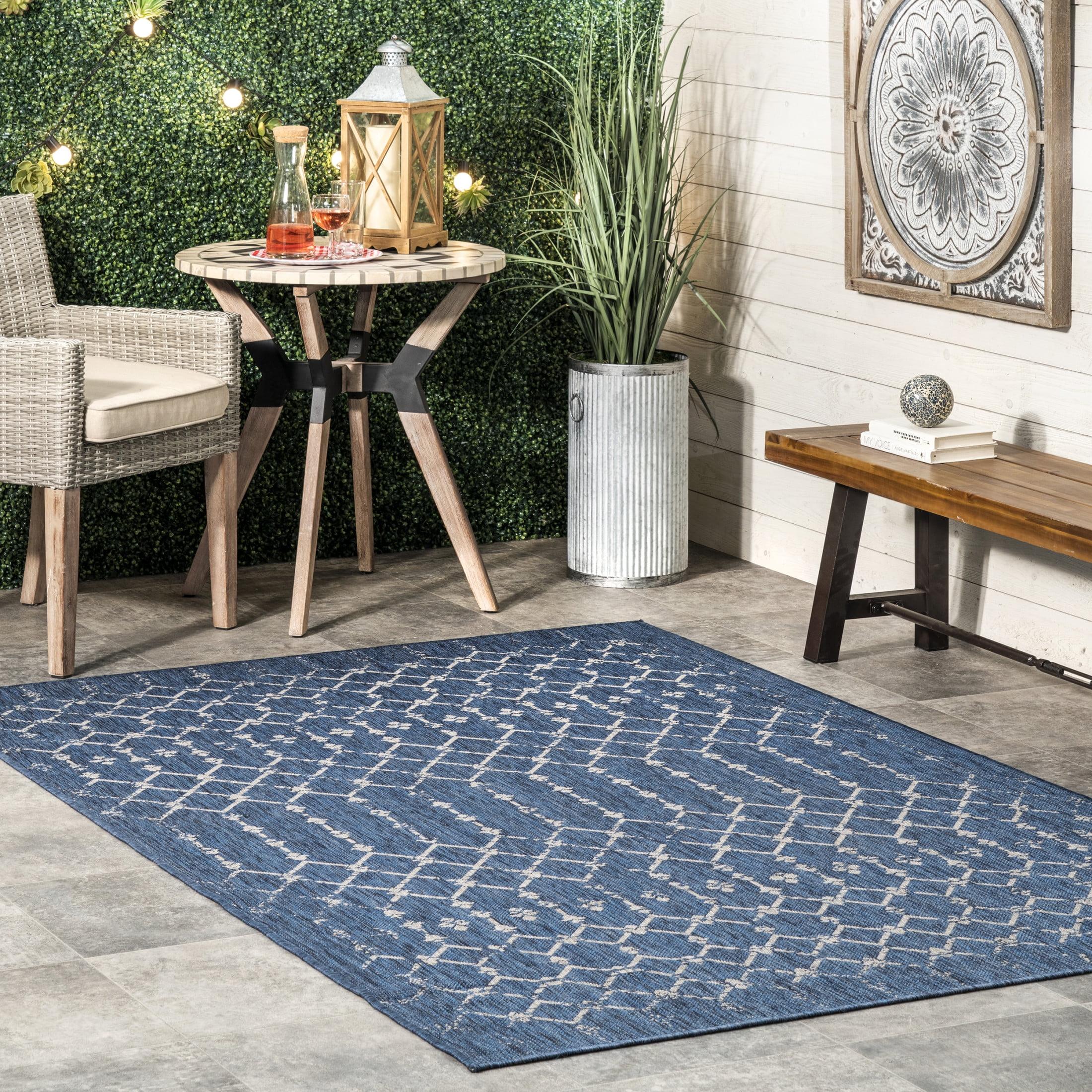Nuloom Grayson Trellis 8x10 Indoor/Outdoor Area Rug for Living Room Patio Deck Front Porch Kitchen, Blue/Ivory