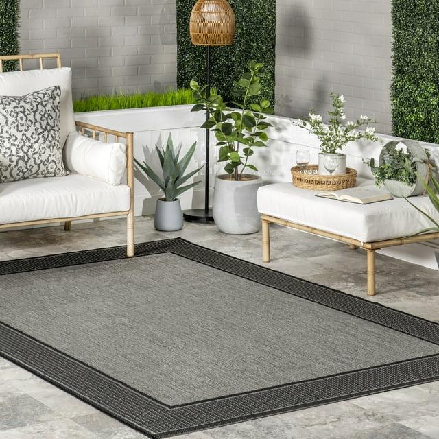 Nuloom Gris Bordered 6x9 Indoor/Outdoor Area Rug for Living Room Patio Deck Front Porch Kitchen, Grey/Black