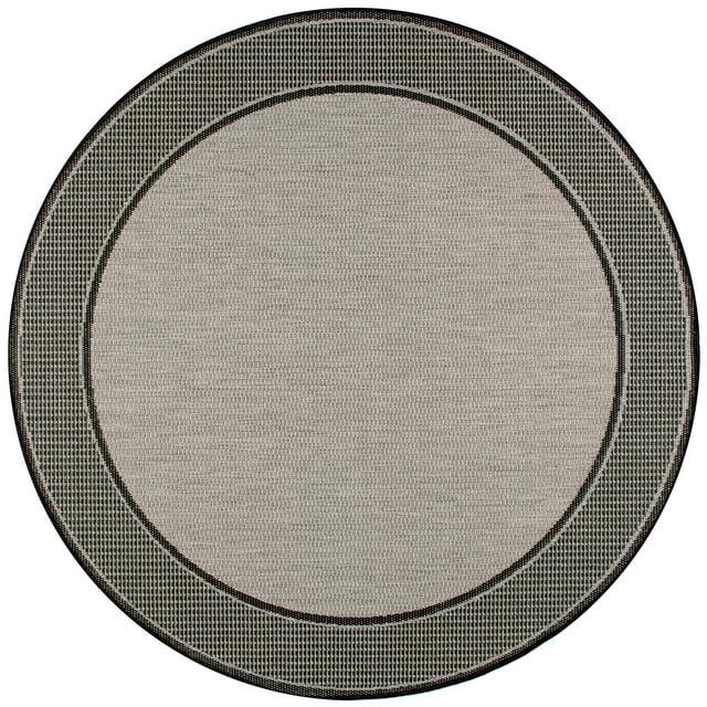 Nuloom Gris Bordered 6 Round Indoor/Outdoor Area Rug for Living Room Patio Deck Front Porch Kitchen, Grey/Black
