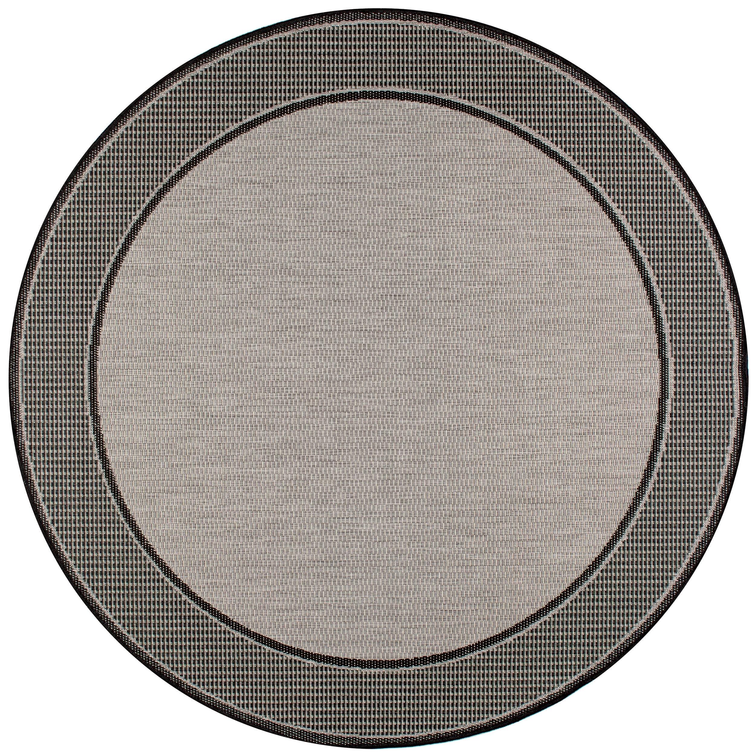 Nuloom Gris Bordered 6 Round Indoor/Outdoor Area Rug for Living Room Patio Deck Front Porch Kitchen, Grey/Black