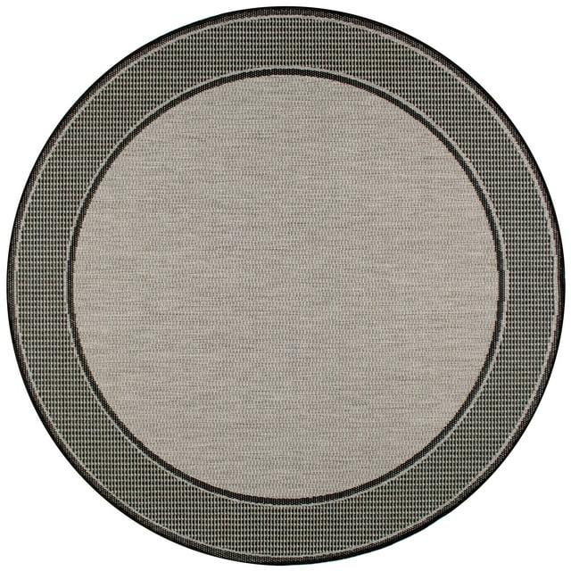 Nuloom Gris Bordered 6 Round Indoor/Outdoor Area Rug for Living Room Patio Deck Front Porch Kitchen, Grey/Black
