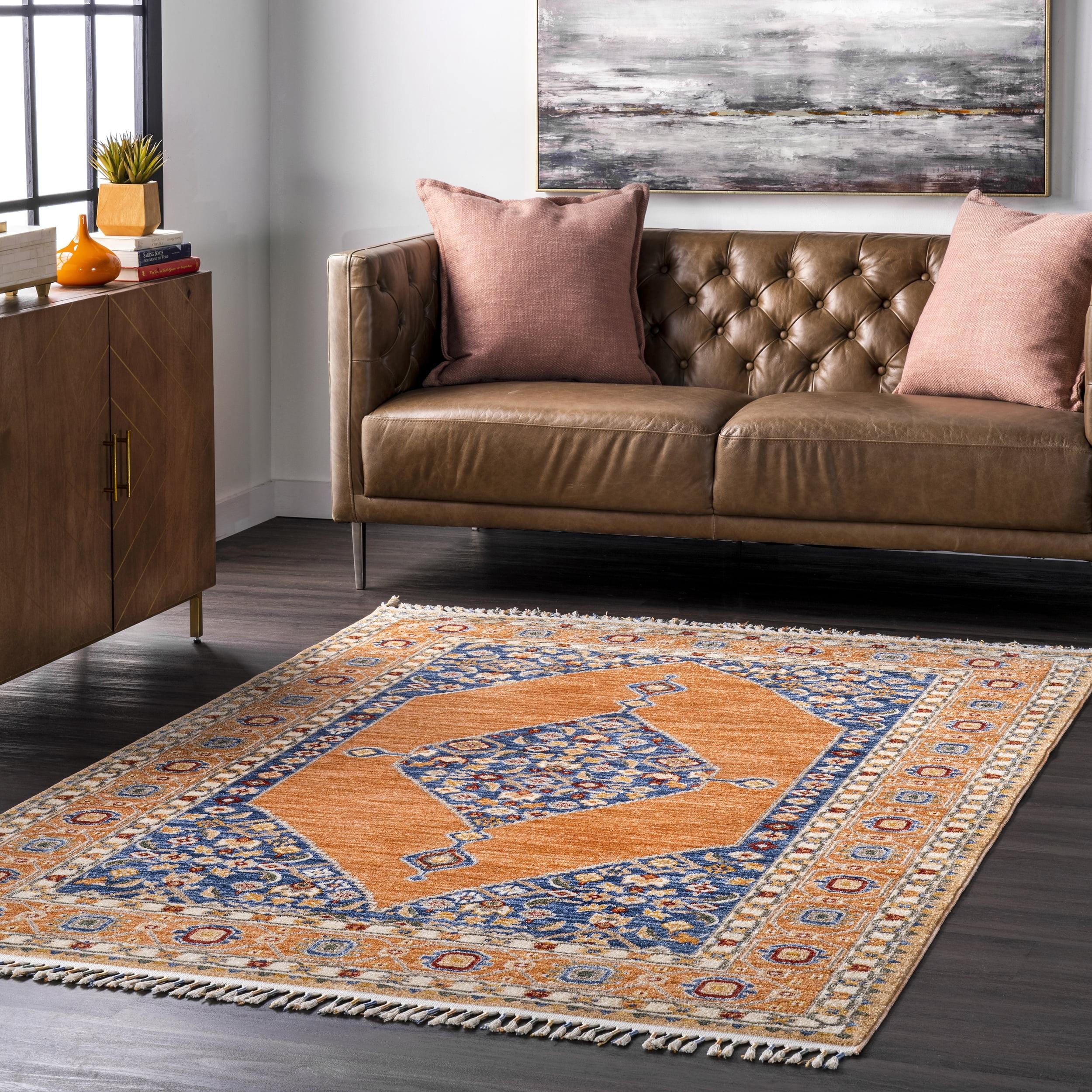 Rustic Floral Medallion 3' x 5' Cotton Blend Area Rug in Rust