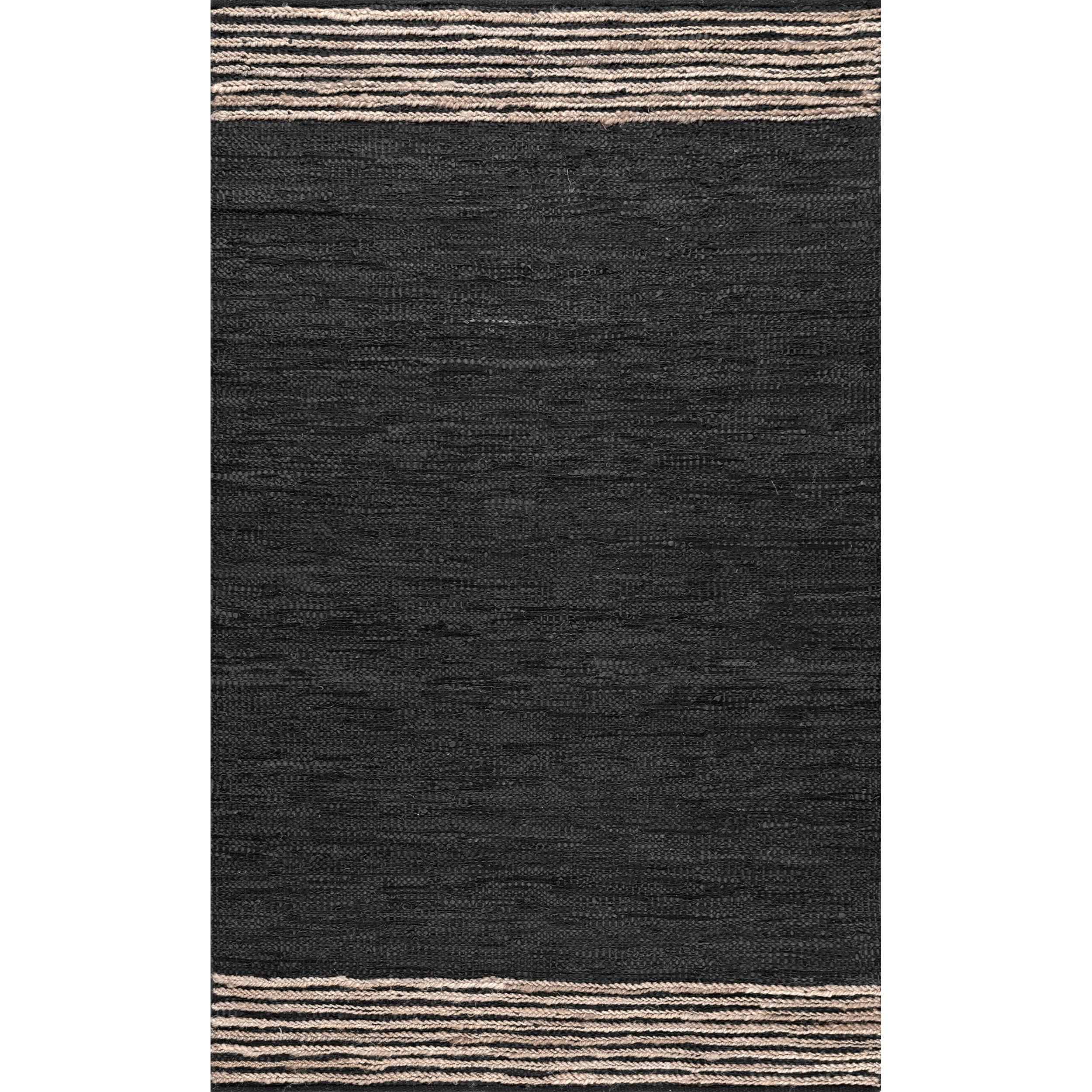 Hand Braided Jute and Leather Gray Striped 7'6" x 9'6" Area Rug