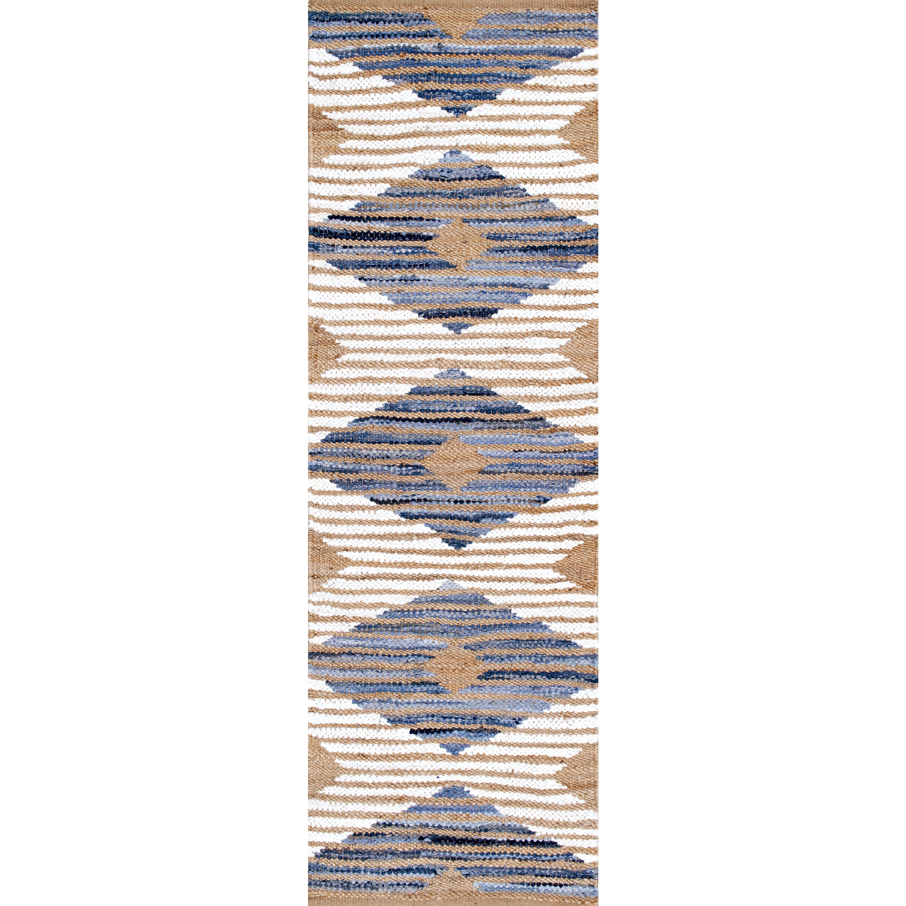 Nuloom Hand Braided Marla Denim And Jute Diamonds Area Rug, Runner 2' 6" x 8', Off White
