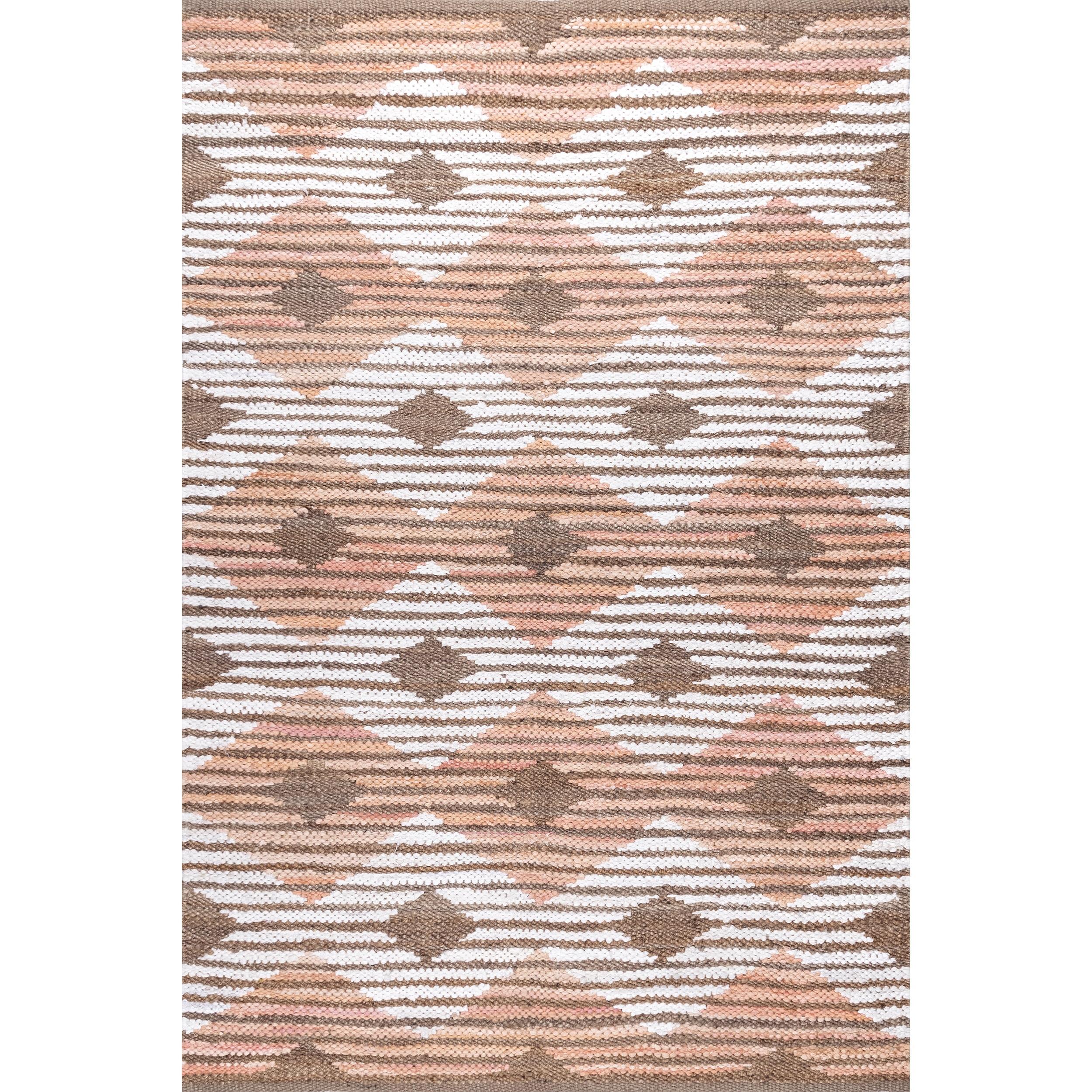 nuLOOM Hand Braided Marla Denim And Jute Diamonds Area Rug, 5' x 8', Pink