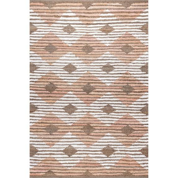 nuLOOM Hand Braided Marla Denim And Jute Diamonds Area Rug, 5' x 8', Pink