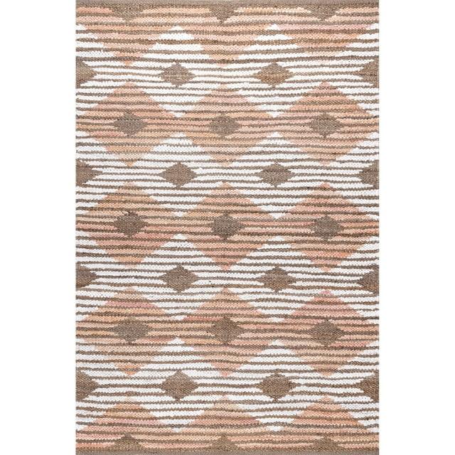 nuLOOM Hand Braided Marla Denim And Jute Diamonds Area Rug, 5' x 8', Pink