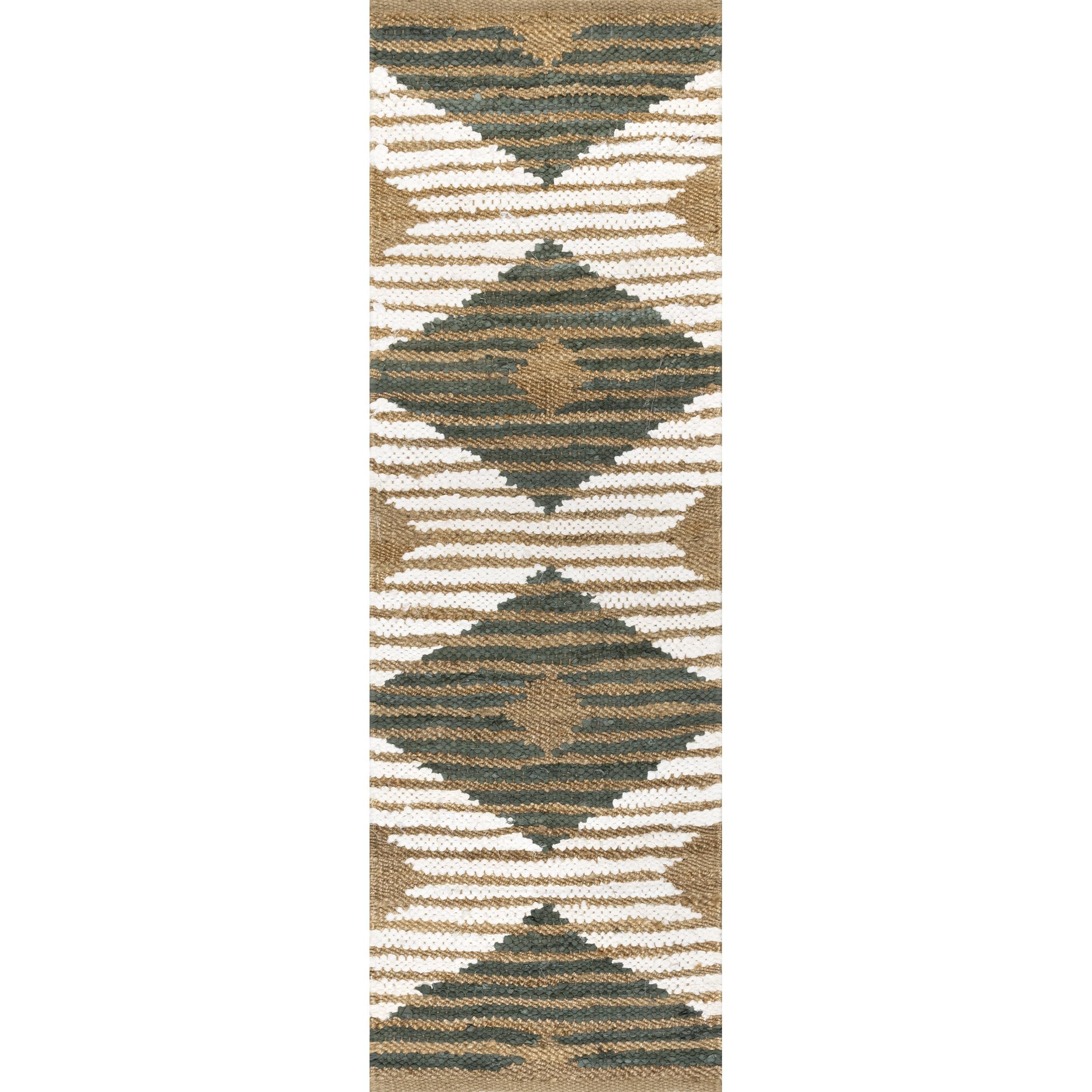 nuLOOM Hand Braided Marla Denim And Jute Diamonds Area Rug
