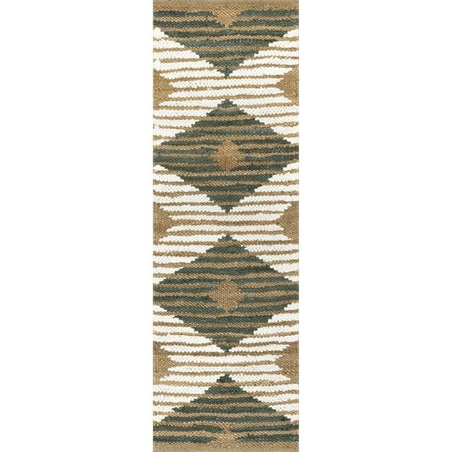 nuLOOM Hand Braided Marla Denim And Jute Diamonds Area Rug