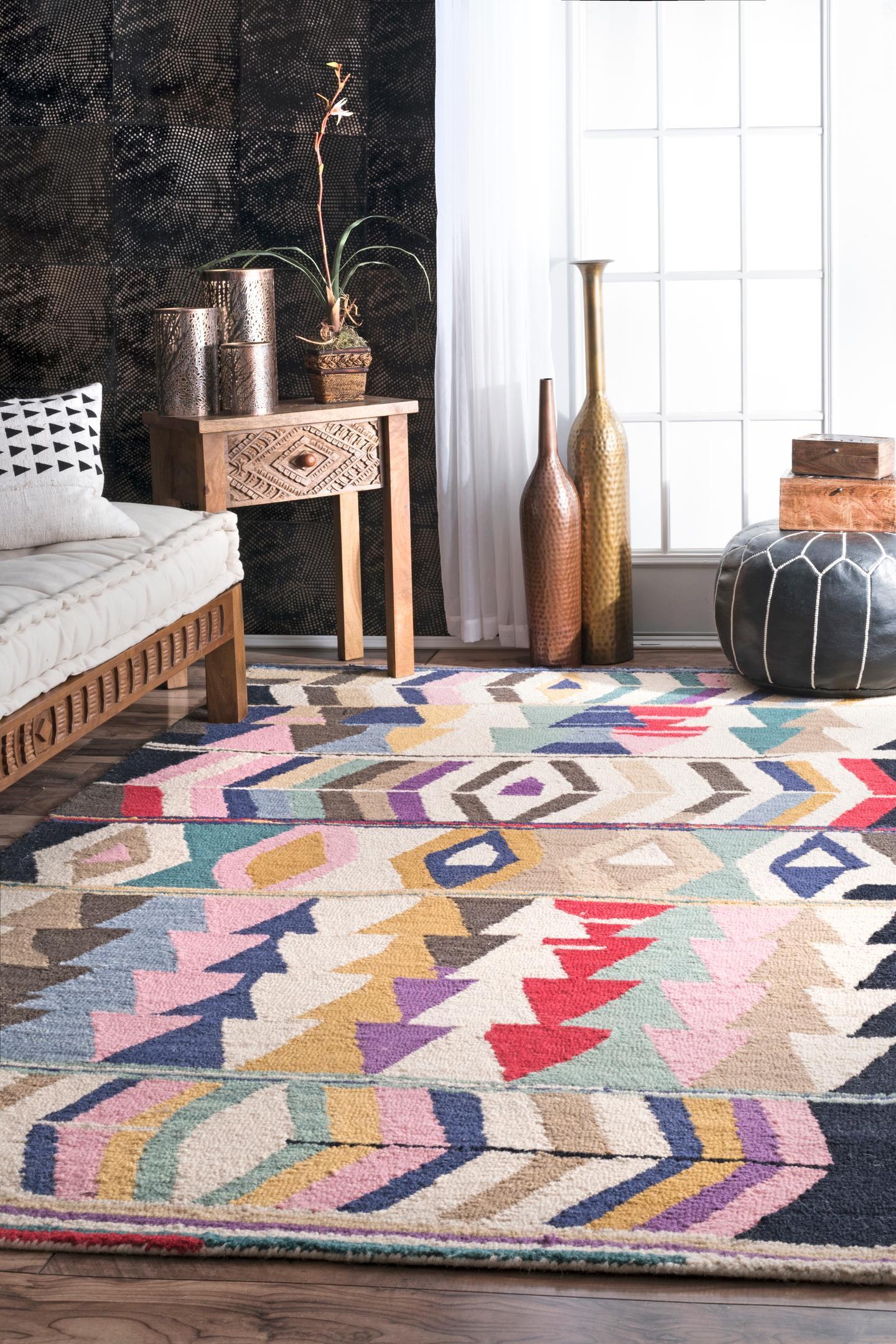 Nuloom Ofelia Geometric 10x13 Wool Indoor Area Rug for Living Room Bedroom Dining Room Kitchen, Multicolor/Black