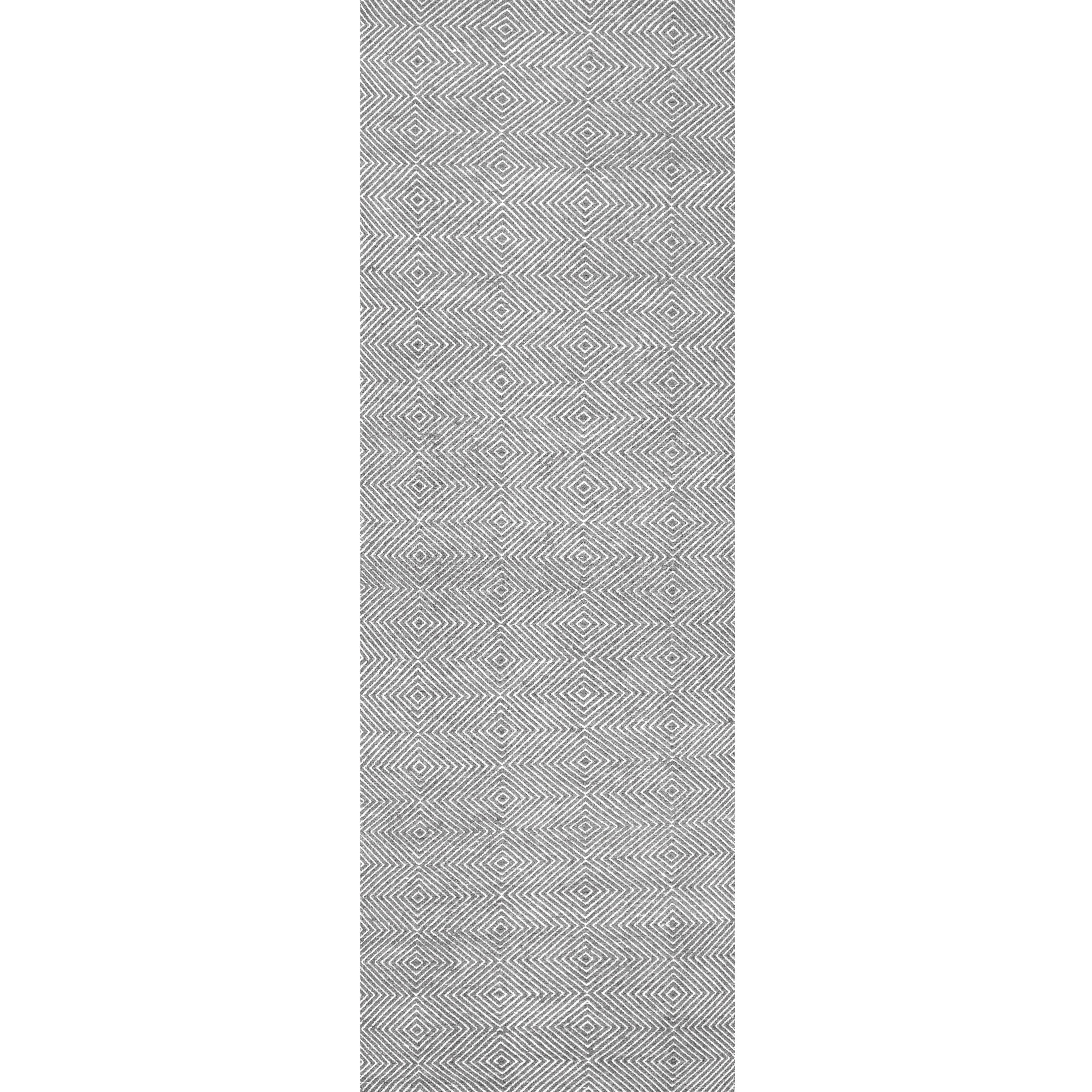 Gray Geometric Handwoven Wool Runner Rug, 2' 6" x 10'