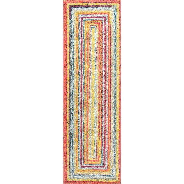 2'6"x10' Hargis Labyrinth Runner Rug Yellow - nuLOOM: Geometric Vintage Indoor Runner, Low Pile, Polypropylene