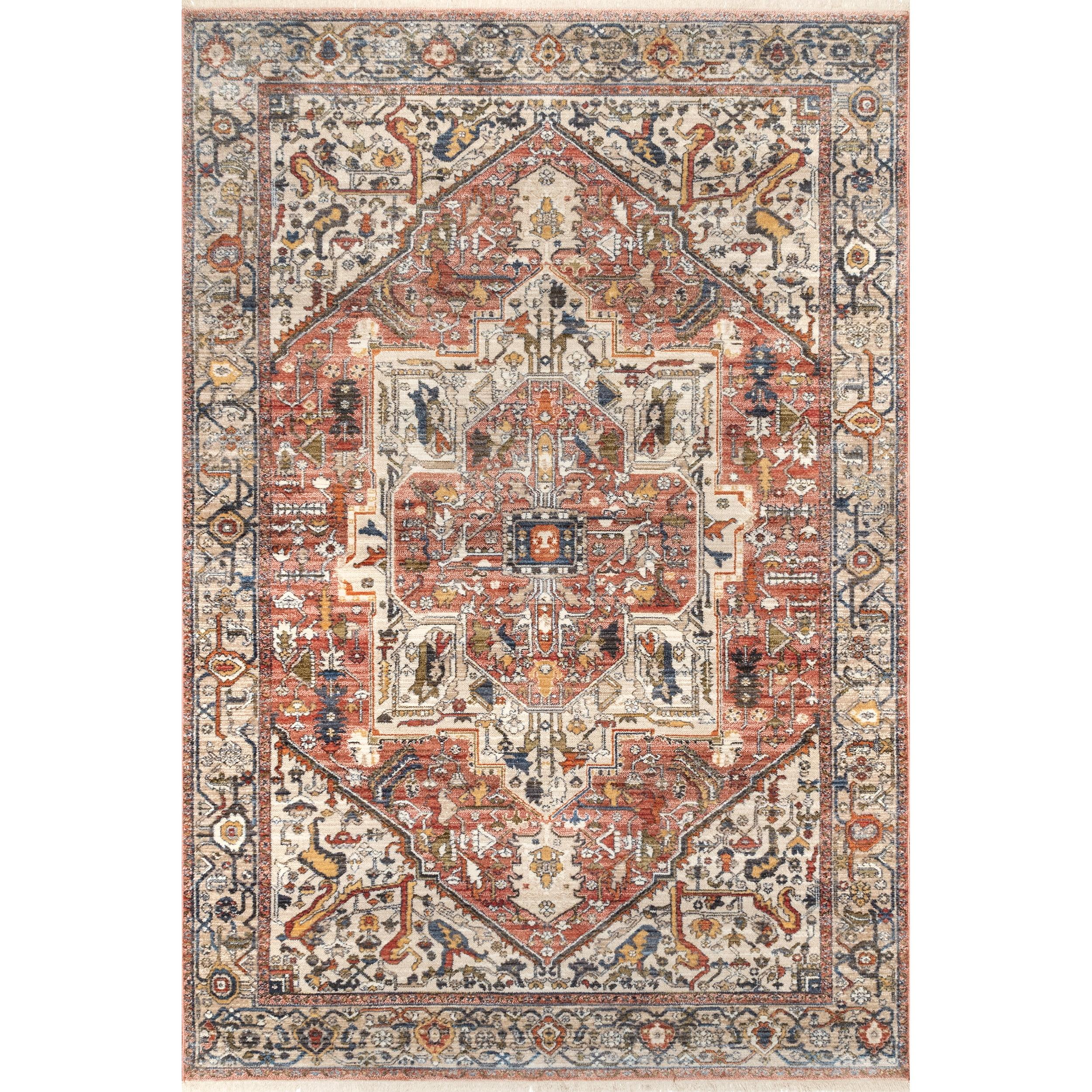 Harriet 2' x 3' Orange Synthetic Medallion Fringe Rug