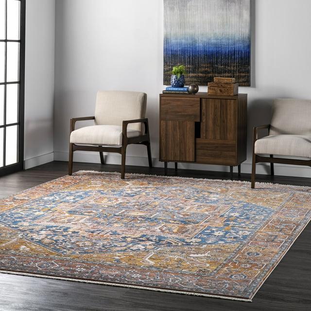 Nuloom Harriet Medallion 10 Square Indoor Area Rug for Living Room Bedroom Dining Room Kitchen, Rust/Multicolor