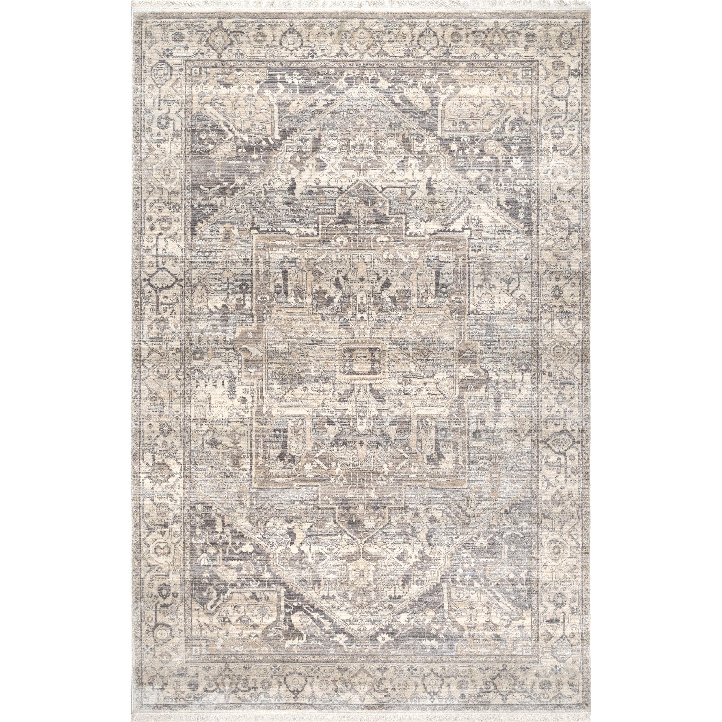 Elegant Silver Medallion 4' x 6' Oval Synthetic Area Rug