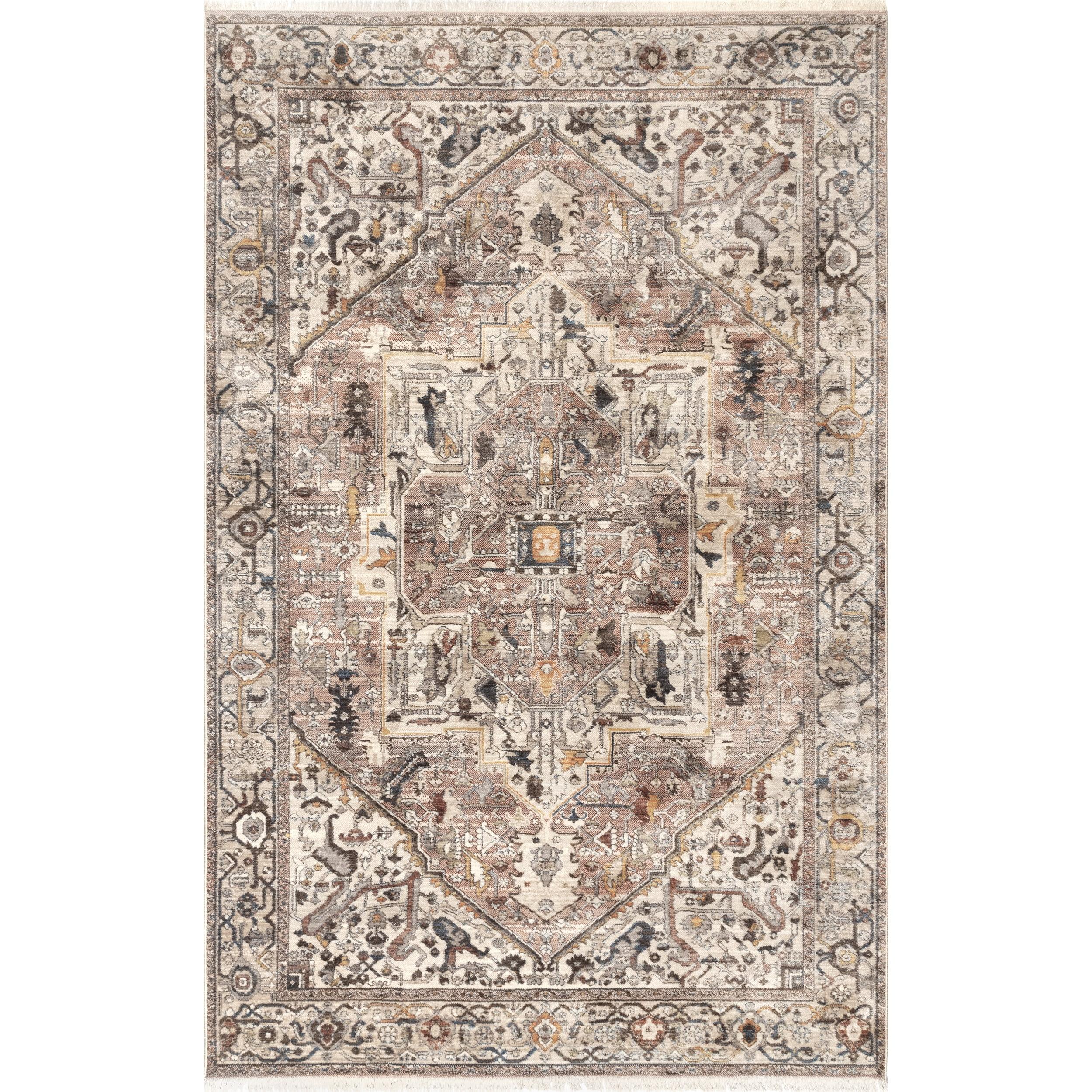 Nuloom Harriet Medallion 5 Round Indoor Area Rug for Living Room Bedroom Dining Room Kitchen, Light Brown/Ivory