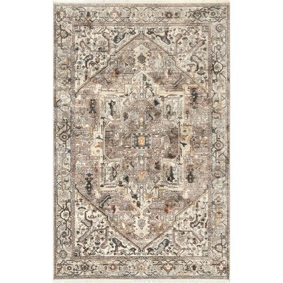 Nuloom Harriet Medallion 5 Round Indoor Area Rug for Living Room Bedroom Dining Room Kitchen, Light Brown/Ivory