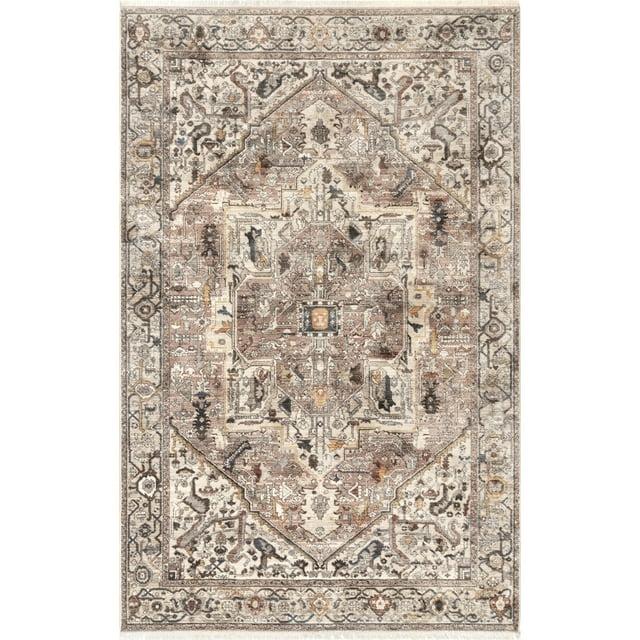 Nuloom Harriet Medallion 5x8 Indoor Area Rug for Living Room Bedroom Dining Room Kitchen, Light Brown/Ivory