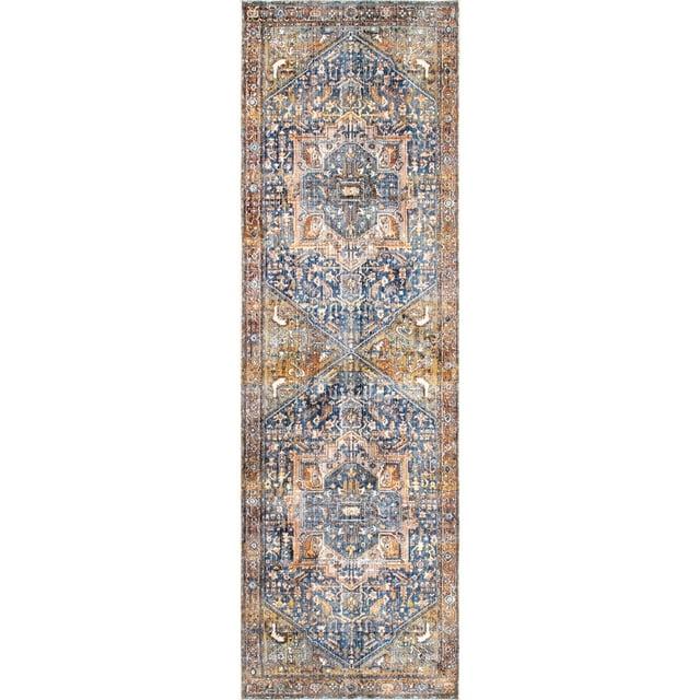 Nuloom Harriet Medallion 2x8 Runner Indoor Area Rug for Living Room Bedroom Dining Room Entryway Hallway Kitchen, Rust/Multicolor