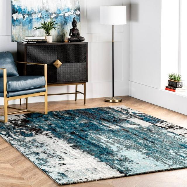 Nuloom Haydee Abstract 7x9 Indoor Area Rug for Living Room Bedroom Dining Room Kitchen, Teal/Ivory