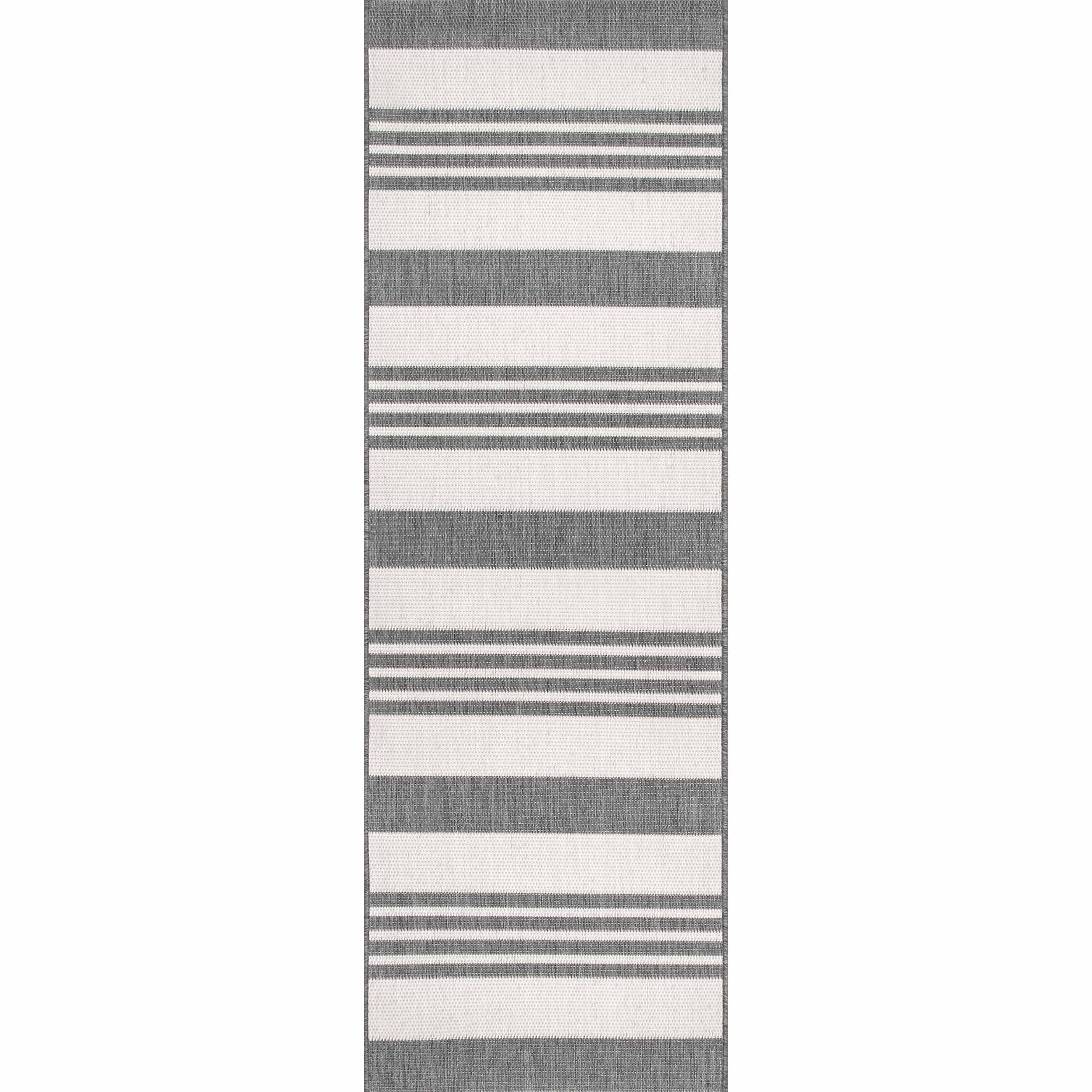 Beige Stripe Easy-Care Synthetic 2' x 8' Runner Rug