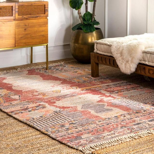 Nuloom Hermina Abstract 6 Round Jute Indoor Area Rug for Dining Room Rug Neutral Rug Living Room Rug Kitchen, Multicolor/Ivory