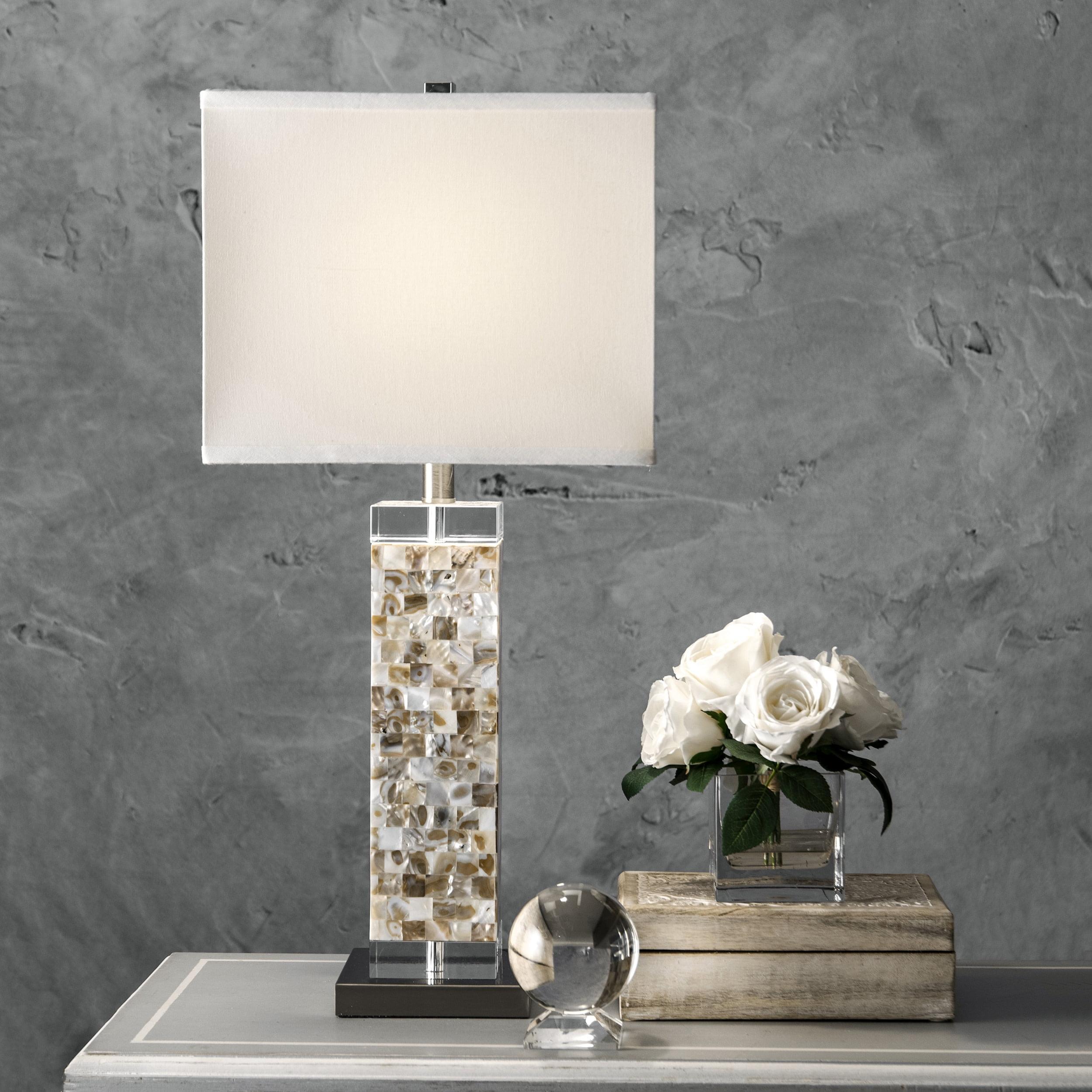 nuLOOM Houston Nickel Mosaic 29" Table Lamp Lighting - Satin Nickel & White 29" H x 13" W x 13" D
