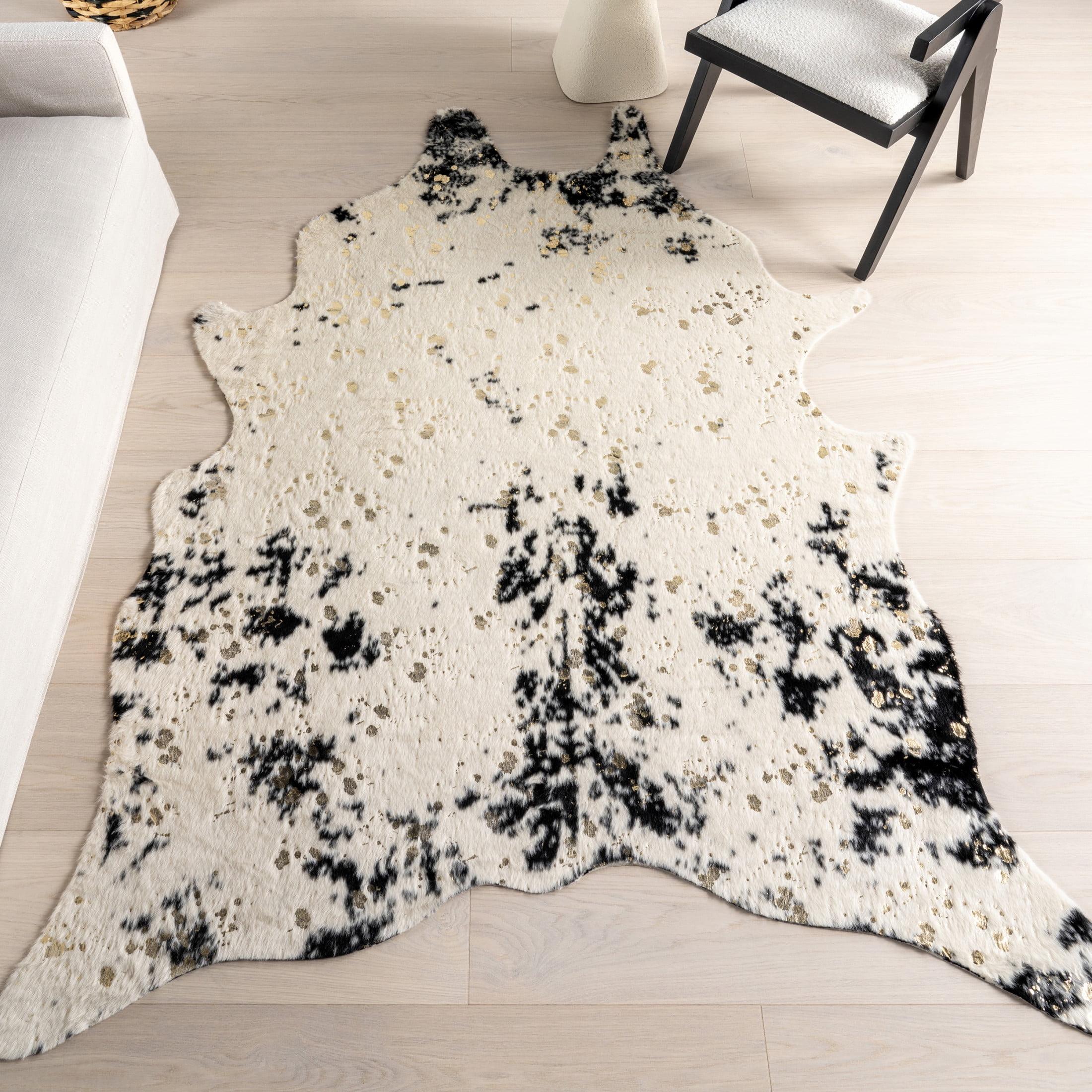 Chehalis Contemporary Faux Cowhide Power Loom Black/Gold Rug