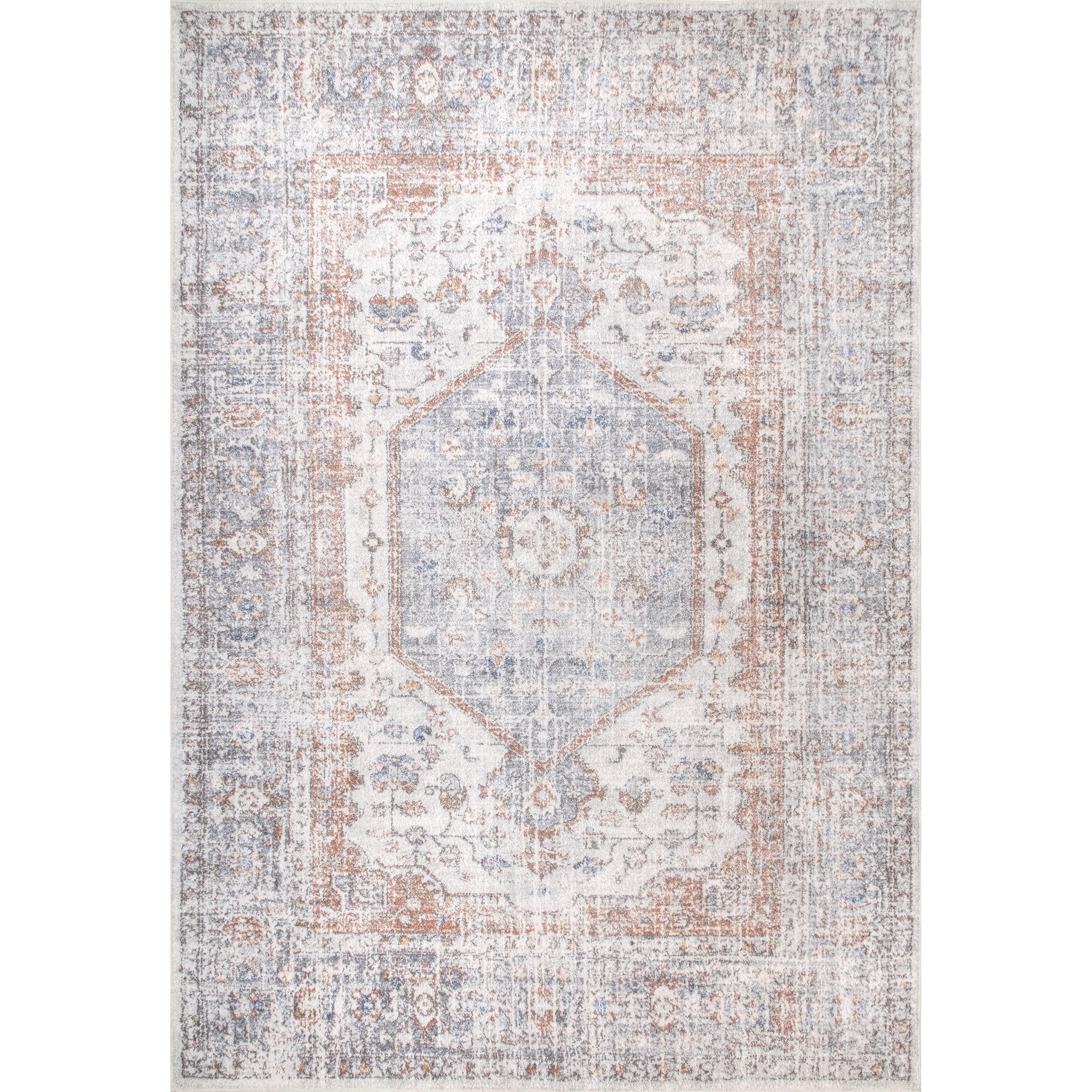 Nuloom Jacquie Pet Friendly Machine Washable Vintage Floral Area Rug, 4' x 6', Light Grey