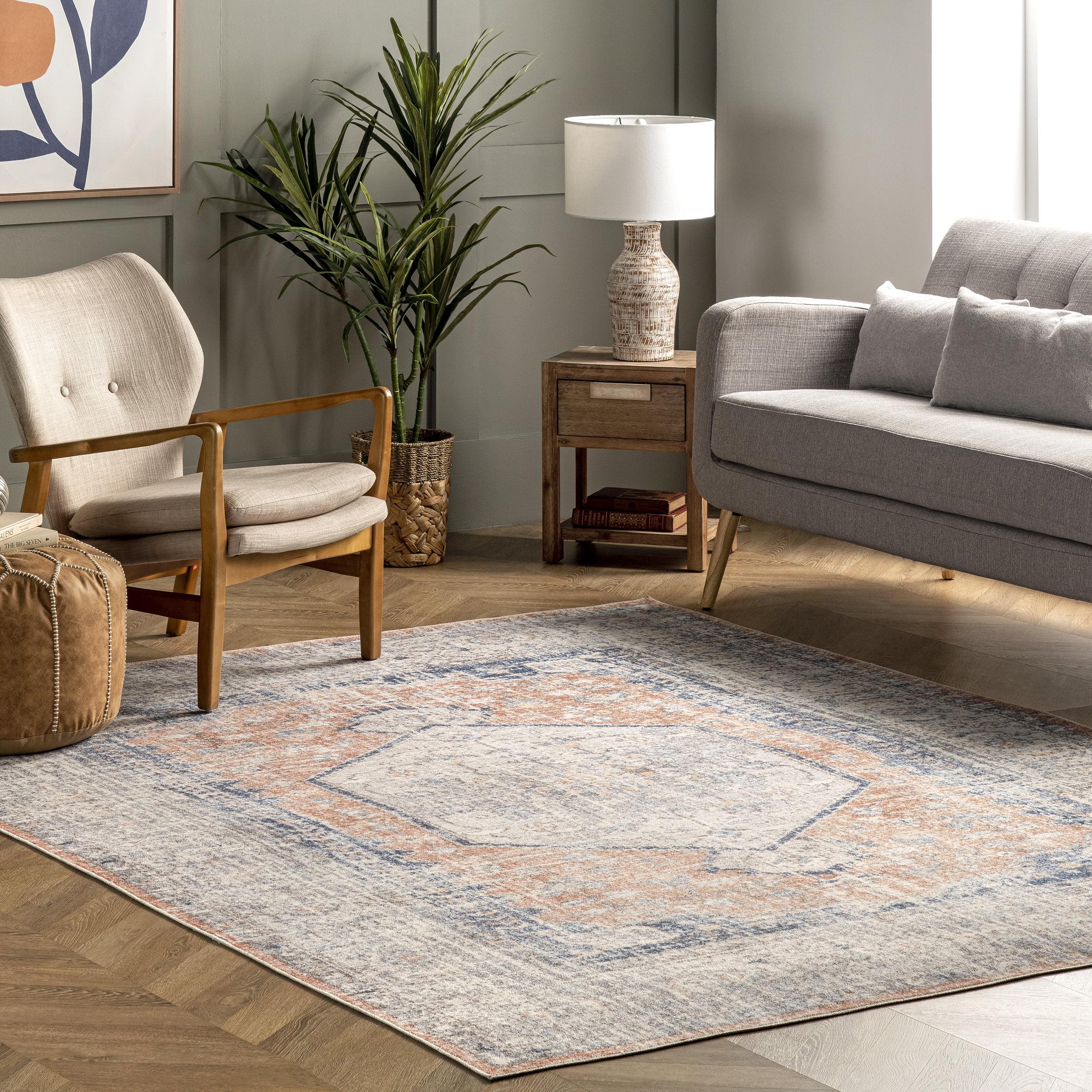 Nuloom 6 Square Machine Washable Rain Haven Vintage Medallion Indoor Area Rug, Peach Non-Slip Backing, Stain Resistant,  BedroomLiving Room, Kitchen