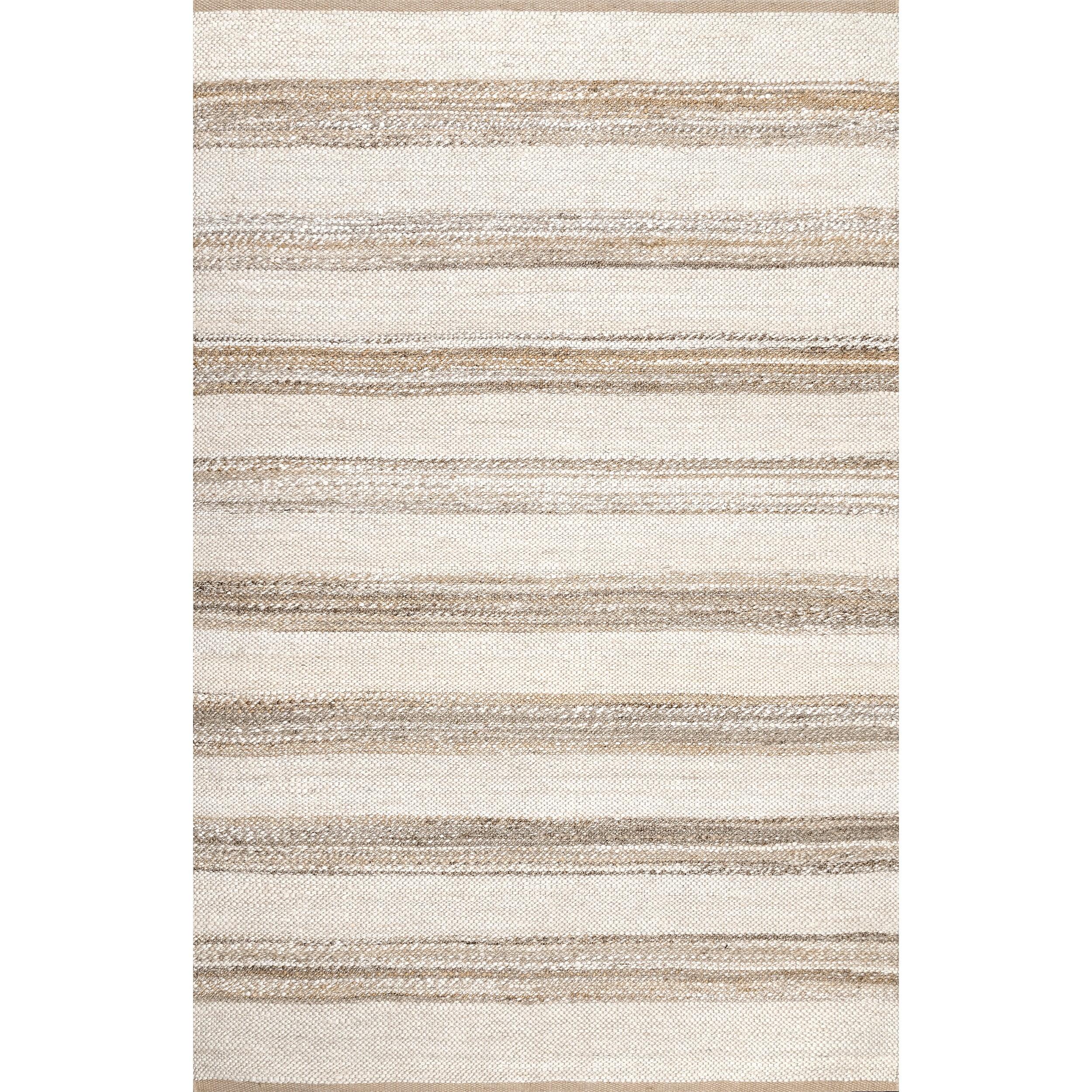 Maui Handmade Natural Jute & Cotton 5' x 8' Striped Area Rug