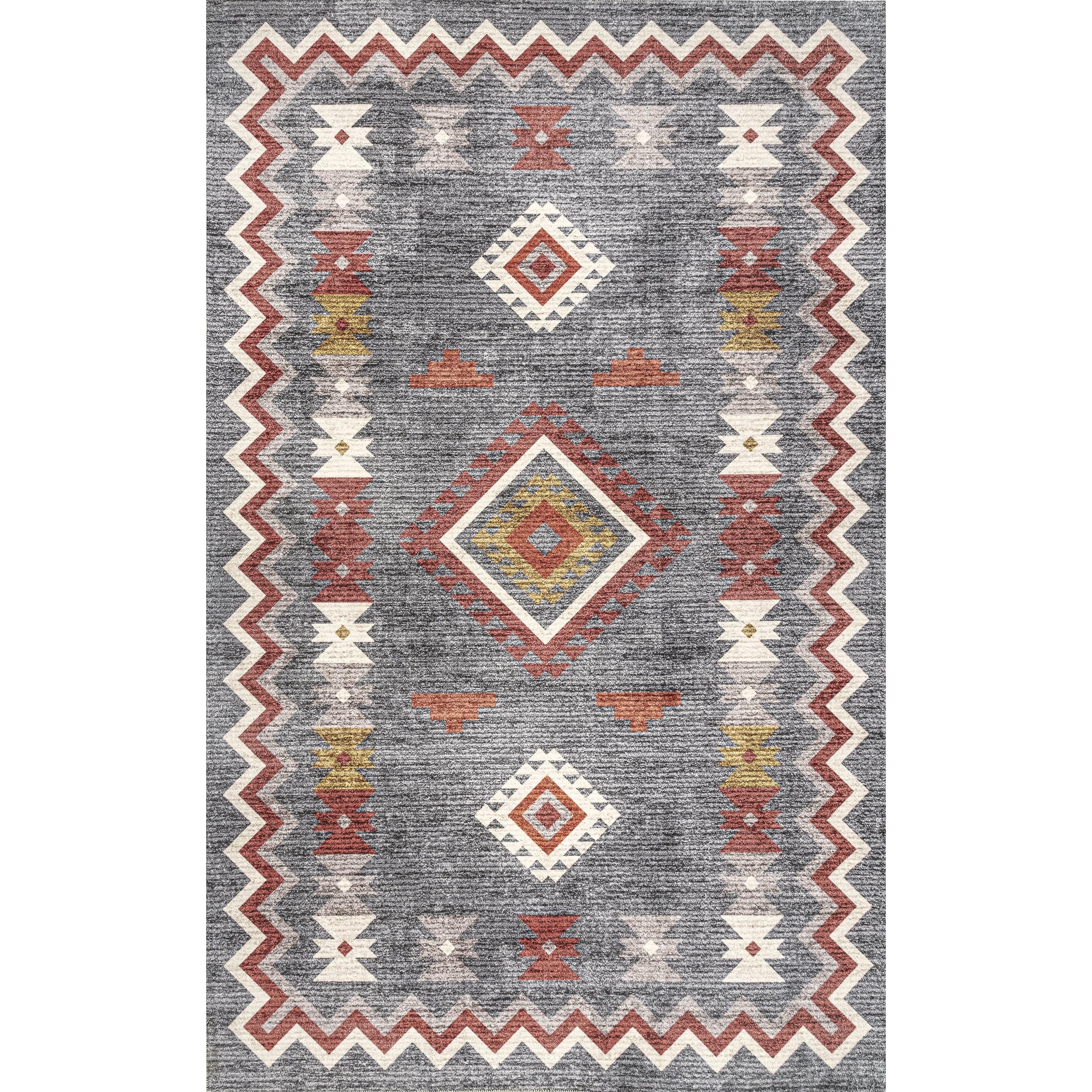 Easy-Care Gray Synthetic 4' x 6' Washable Area Rug