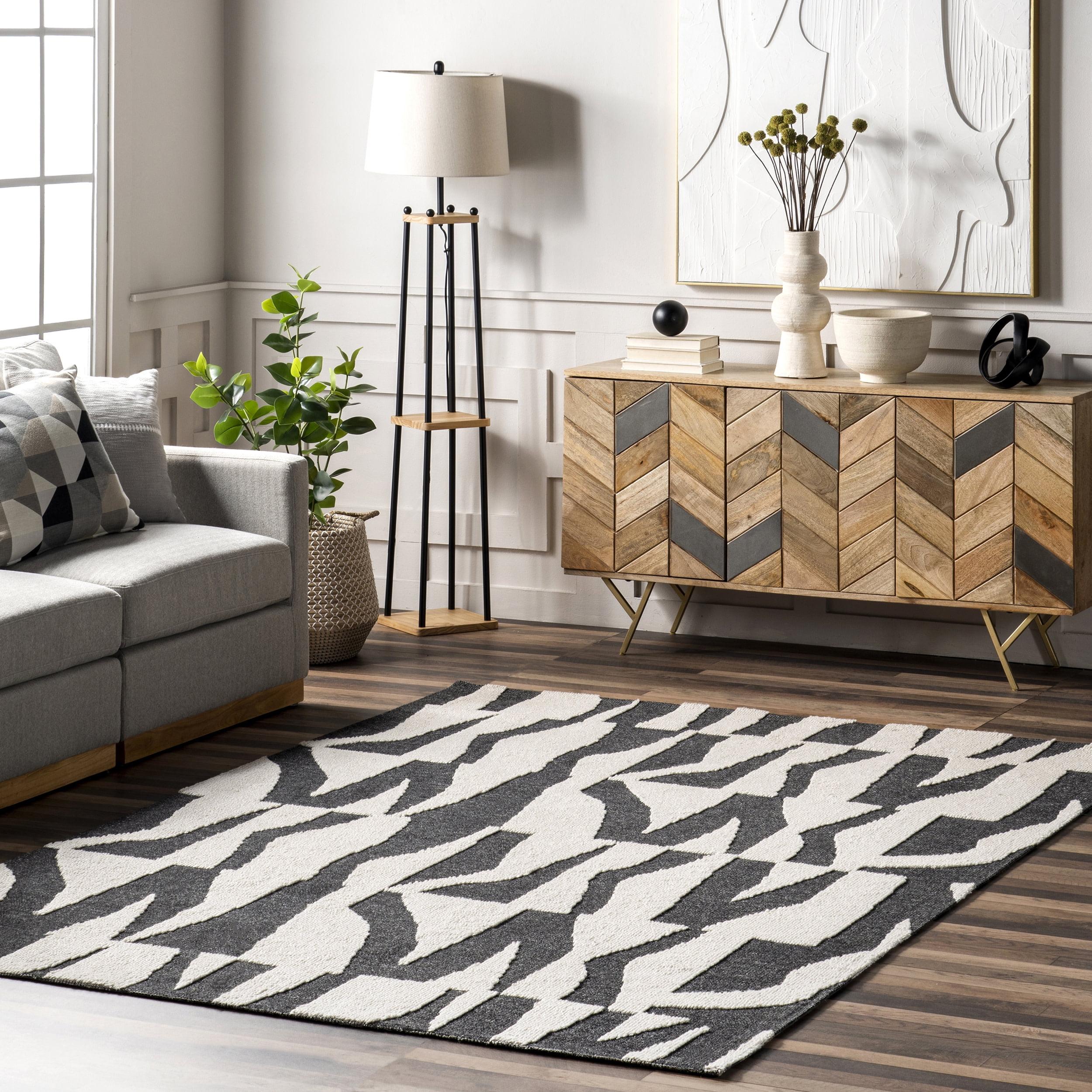 Jenice Charcoal and Ivory 4x6 Wool Abstract Area Rug