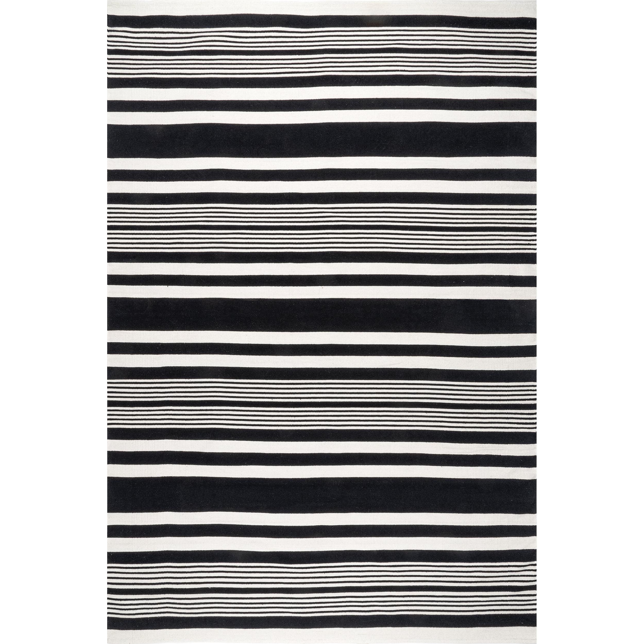 Black and White Striped Cotton Flatweave 8' x 10' Rug