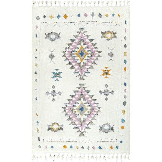 Nuloom Jocelyn Diamond 2x3 Accent Shag Indoor Area Rug for Living Room Bedroom Dining Room Nursery Entryway, Off White/Ivory