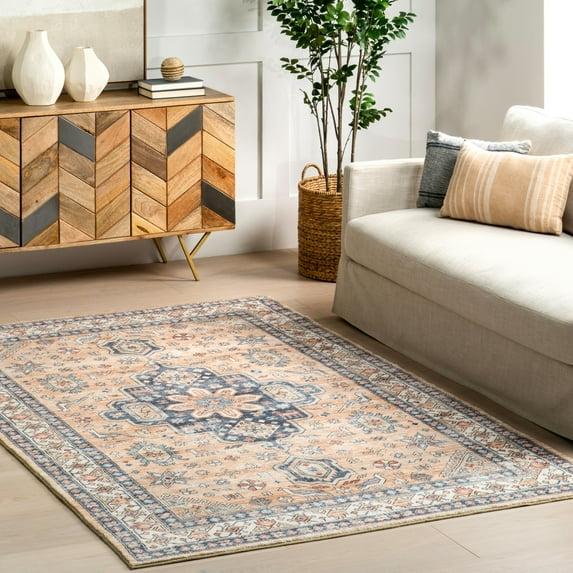 Nuloom Jordan Vintage Medallion Pet Friendly Machine Washable Area Rug, 3' x 5', Sand