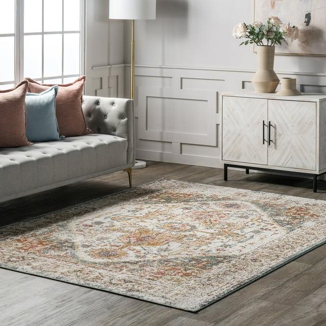 Nuloom 12x15 Justine Vintage Medallion Indoor Area Rug, Beige, Faded Persian Design, Stain Resistant, BedroomLiving Room, Kitchen,
