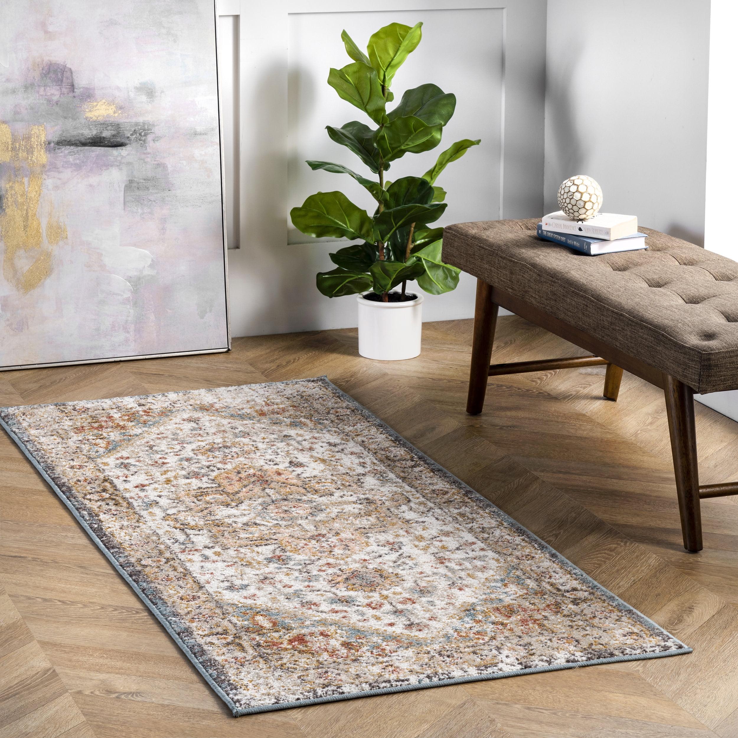 Nuloom 2x10 Justine Vintage Medallion Indoor Area Rug, Beige, Faded Persian Design, Stain Resistant, BedroomLiving Room, Kitchen,