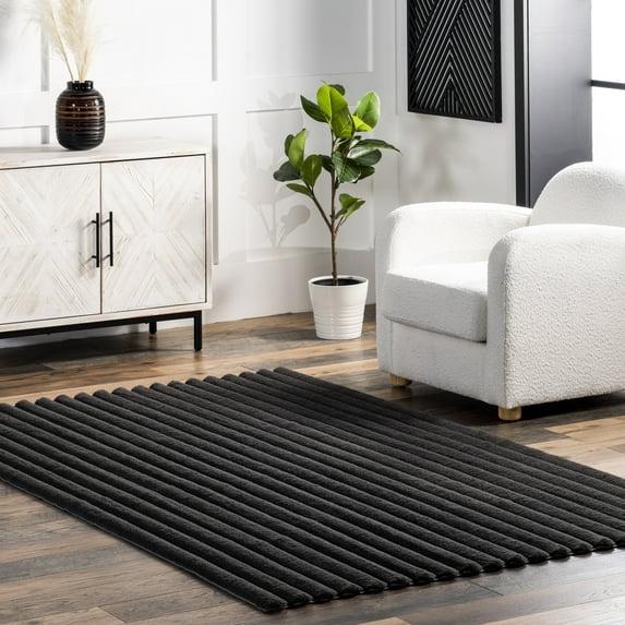 Nuloom Kai Cozy Plush Stripe Faux Rabbit Pet Friendly Premium Machine Washable Area Rug, 5' x 8', Charcoal