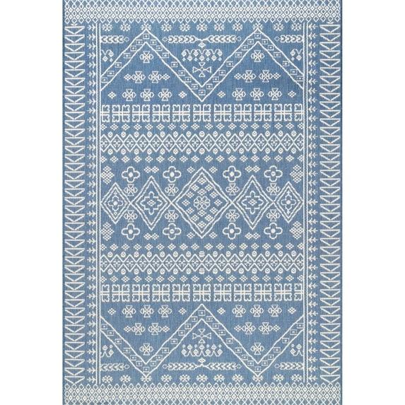 Nuloom Kandace Geometric 4x6 Indoor/Outdoor Area Rug for Living Room Patio Deck Front Porch Kitchen, Blue/Ivory