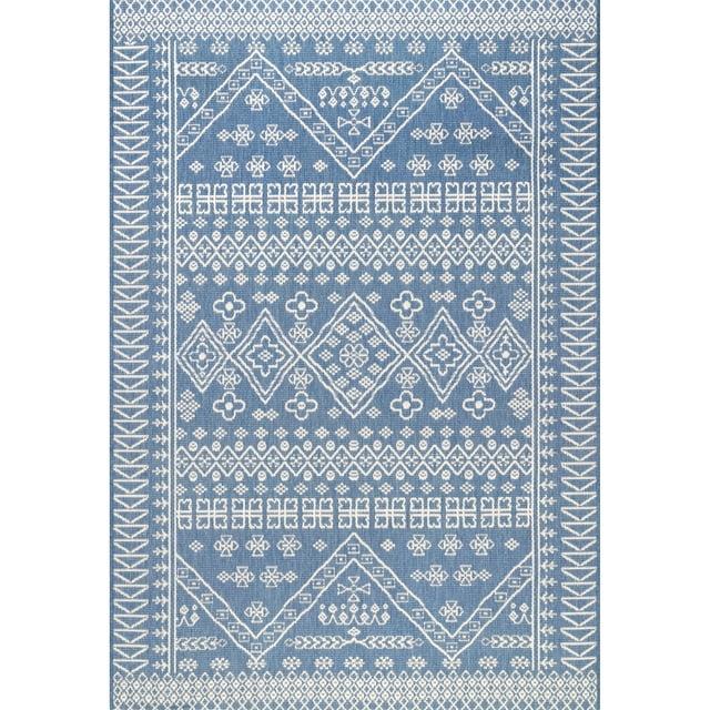 Nuloom Kandace Geometric 5x8 Indoor/Outdoor Area Rug for Living Room Patio Deck Front Porch Kitchen, Blue/Ivory