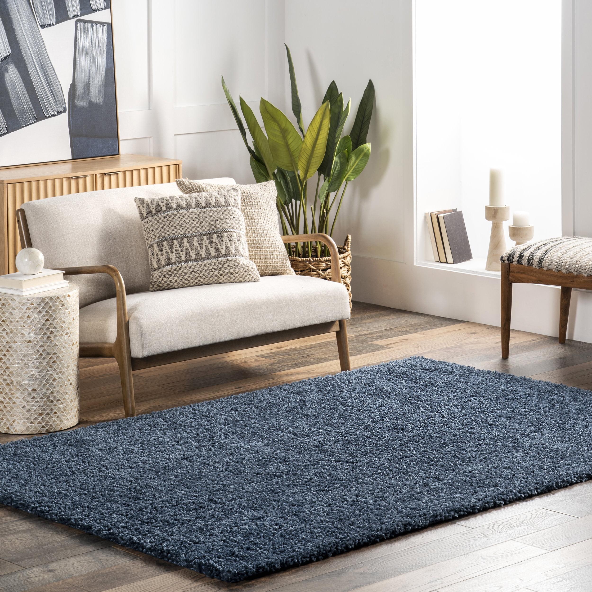 Blue 9' x 12' Solid Shag Synthetic Area Rug