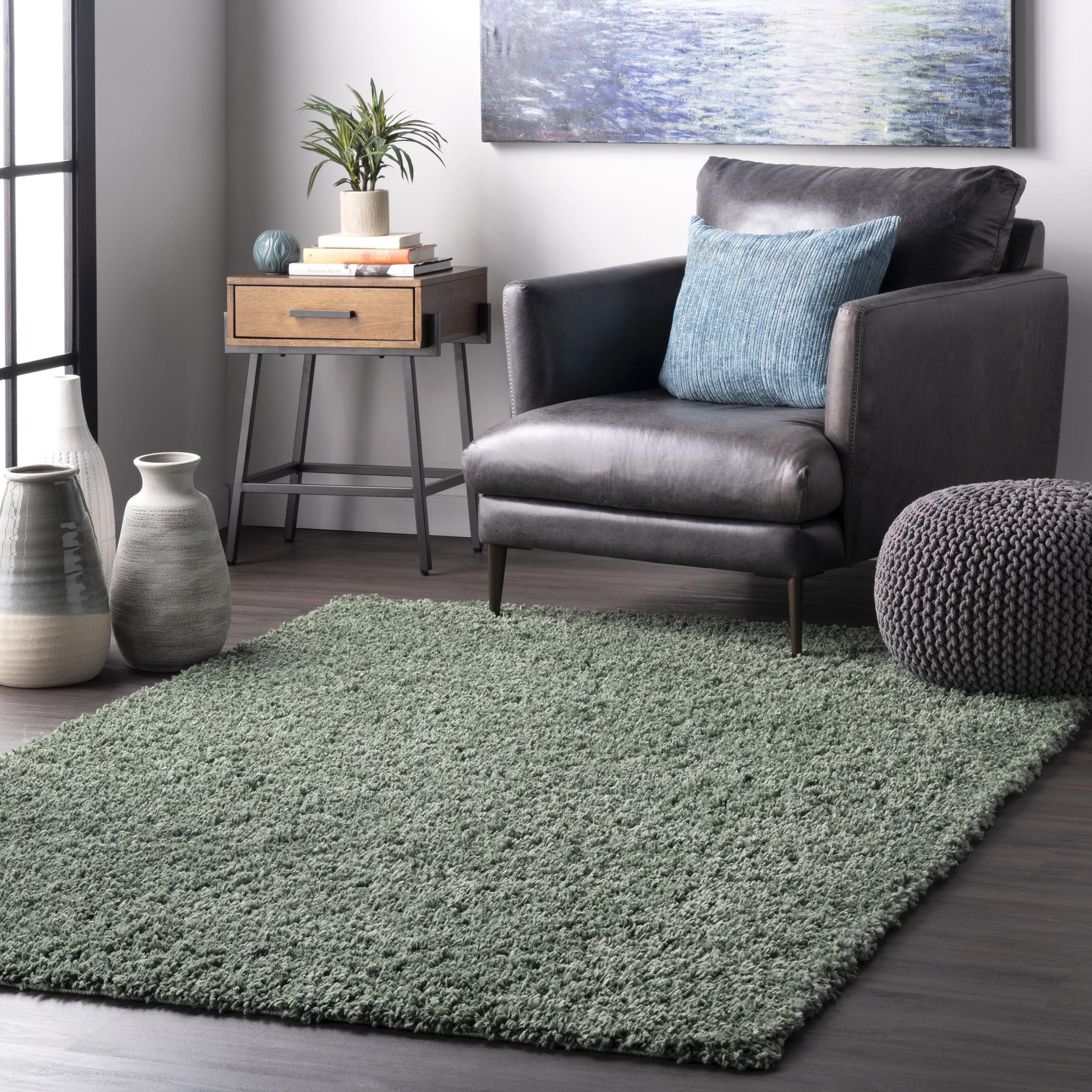Nuloom Kara Solid 6 Round Shag Indoor Area Rug for Living Room Bedroom Dining Room Nursery, Green