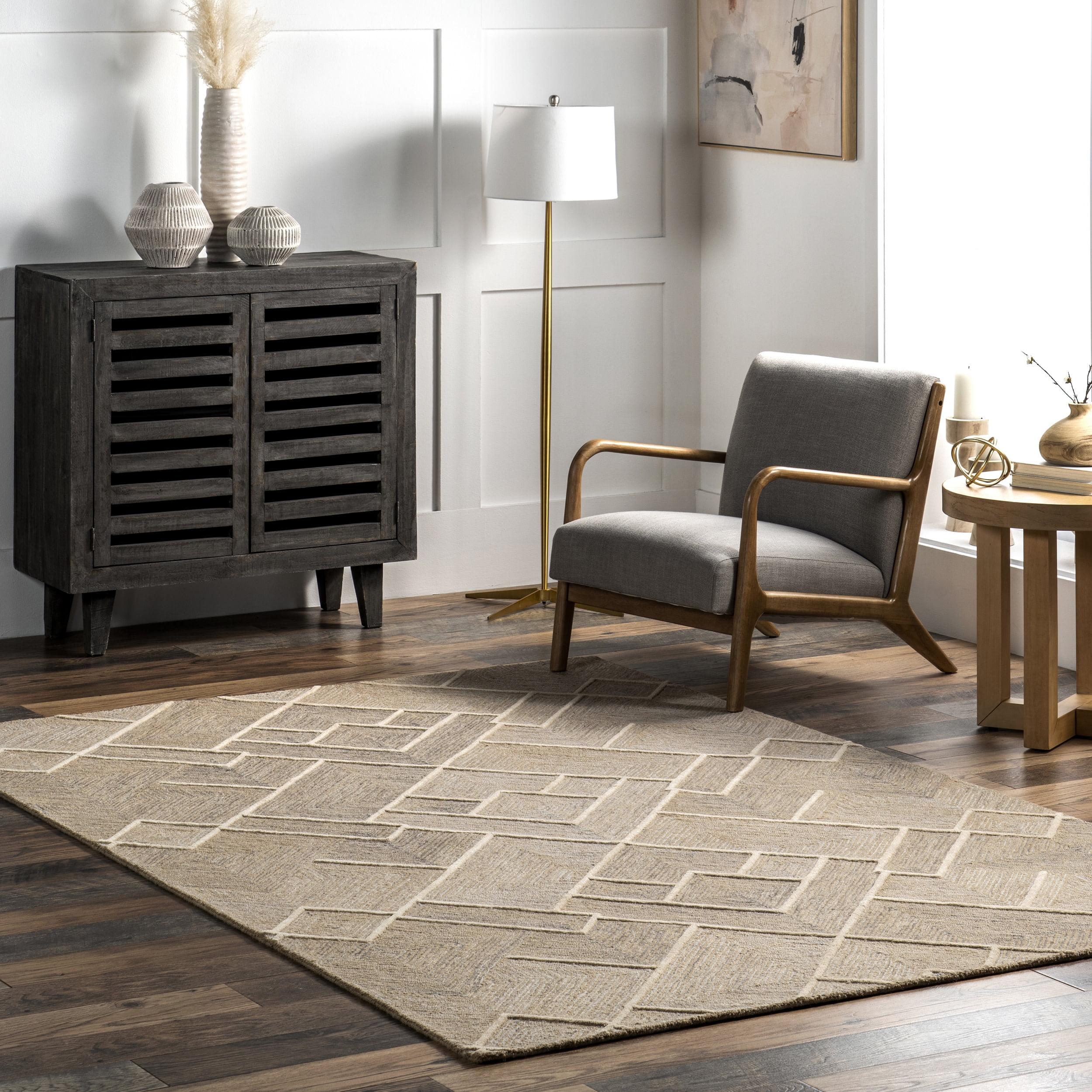 Nuloom Kassy Geometric 4x6 Wool Indoor Area Rug for Living Room Bedroom Dining Room Kitchen, Natural